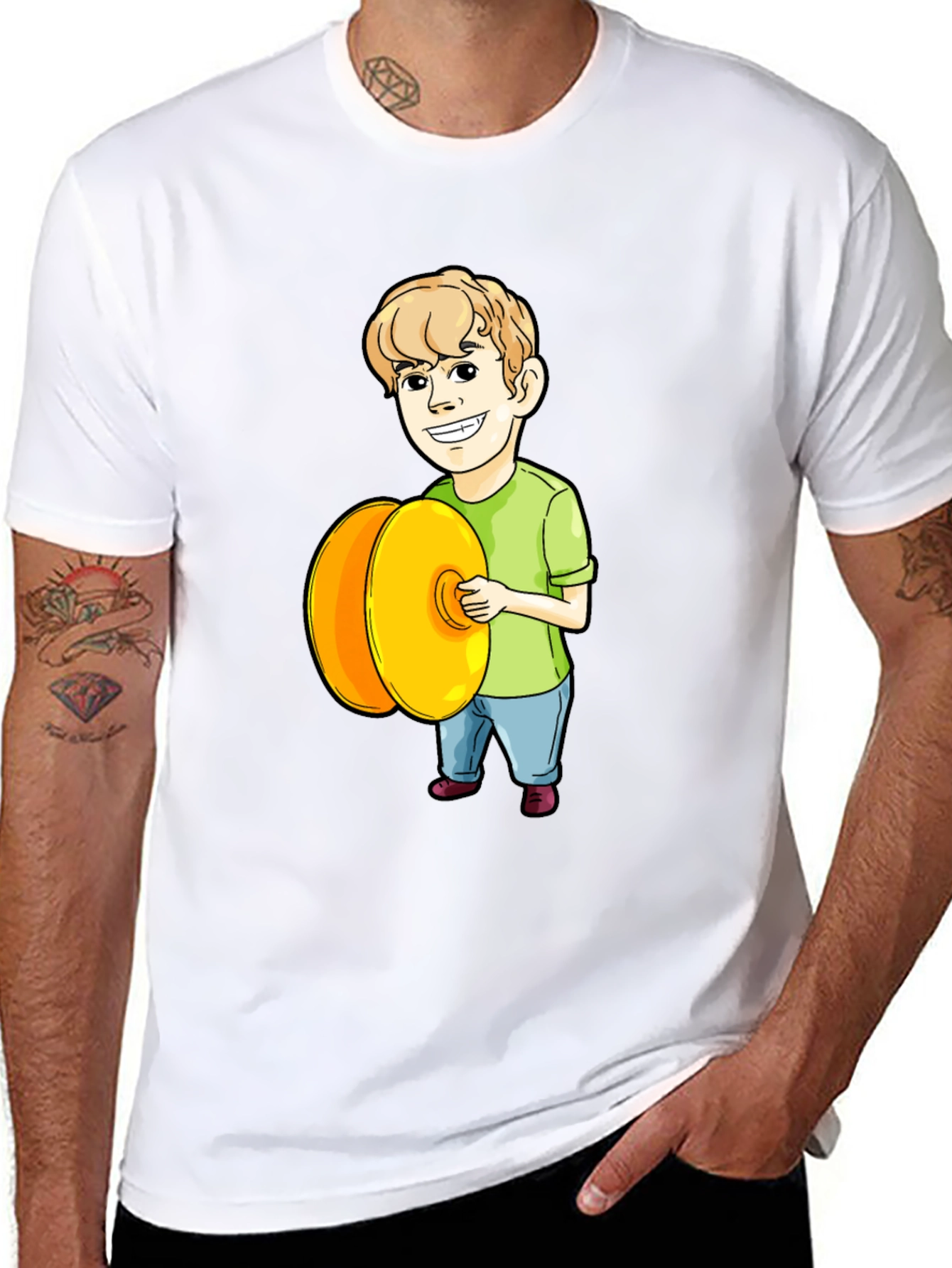 Cartoon Boy Playing Cymbals Graphic T-Shirt