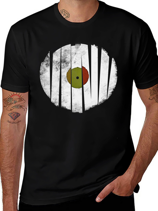 Retro Vinyl Record Graphic T-Shirt - Black