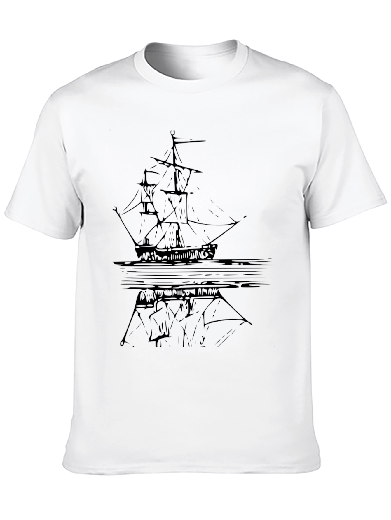 Black Graphic Tee - Ship Reflection