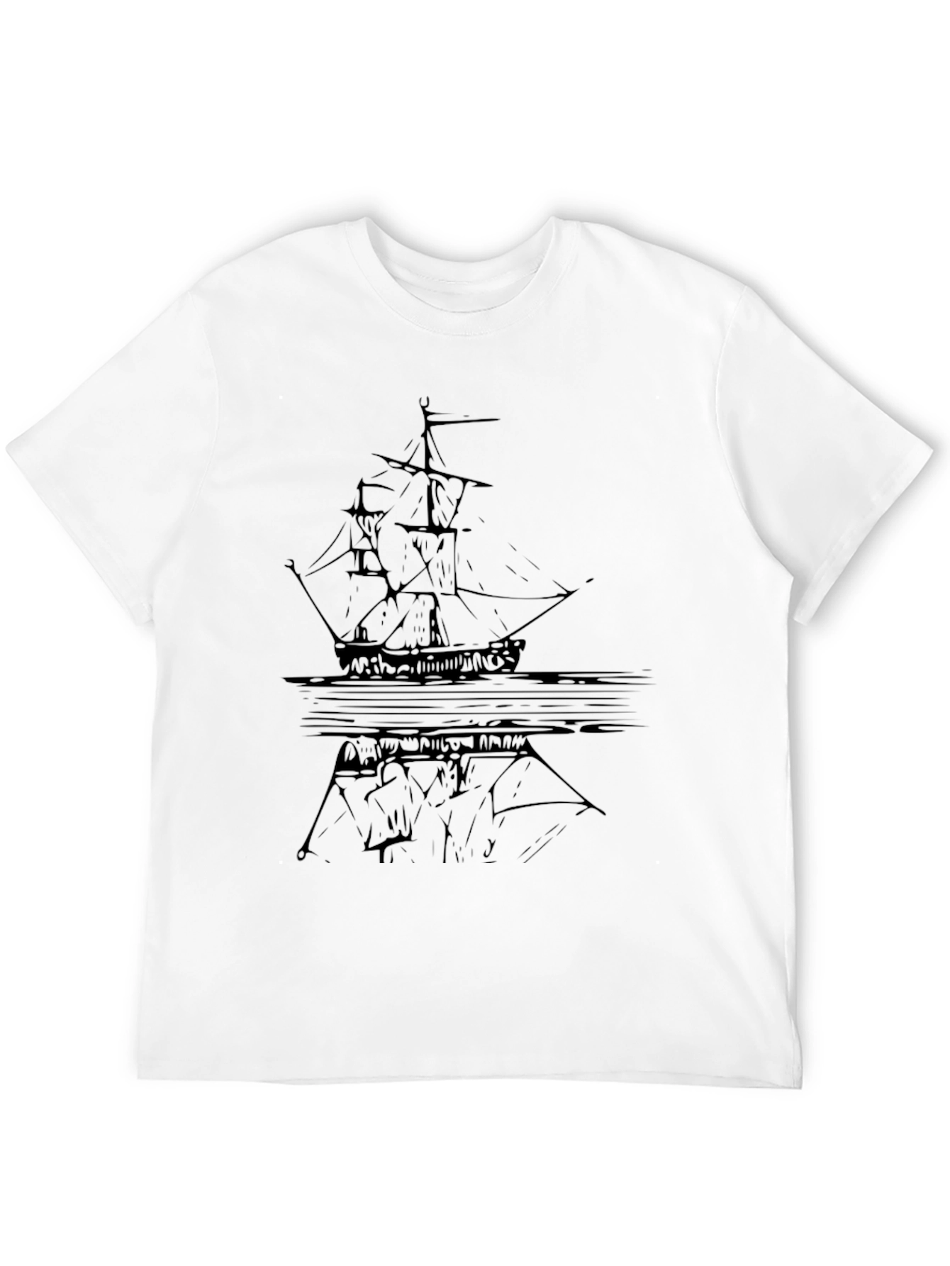 Black Graphic Tee - Ship Reflection
