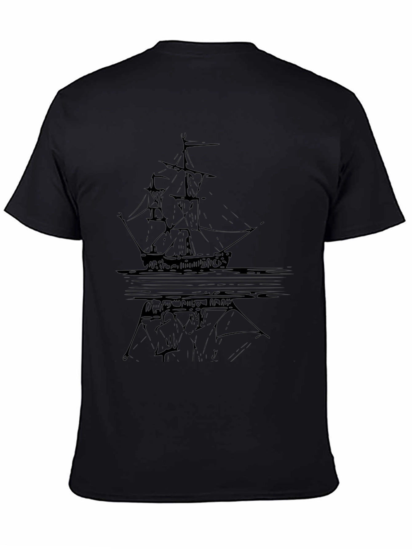 Black Graphic Tee - Ship Reflection