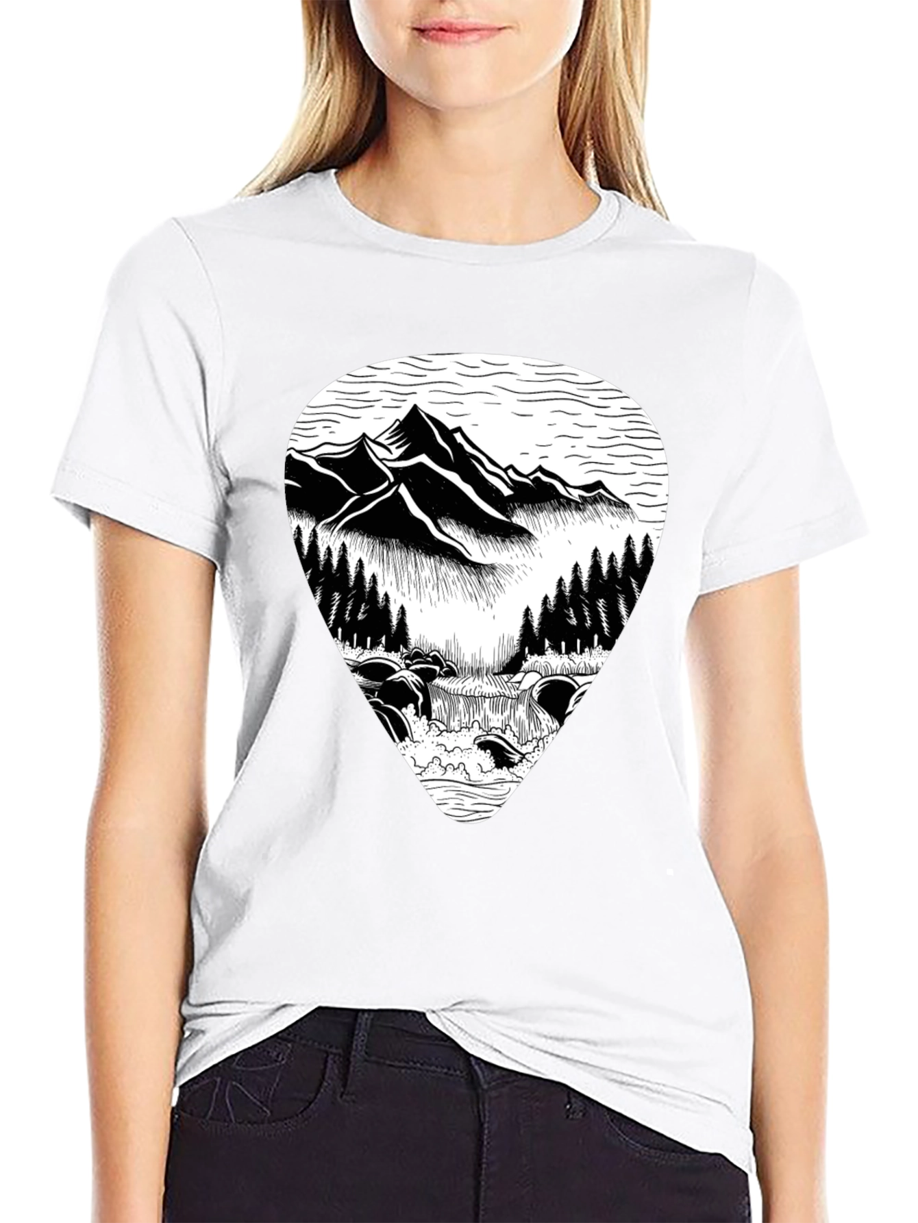 Mountain Scene Graphic Tee - Black