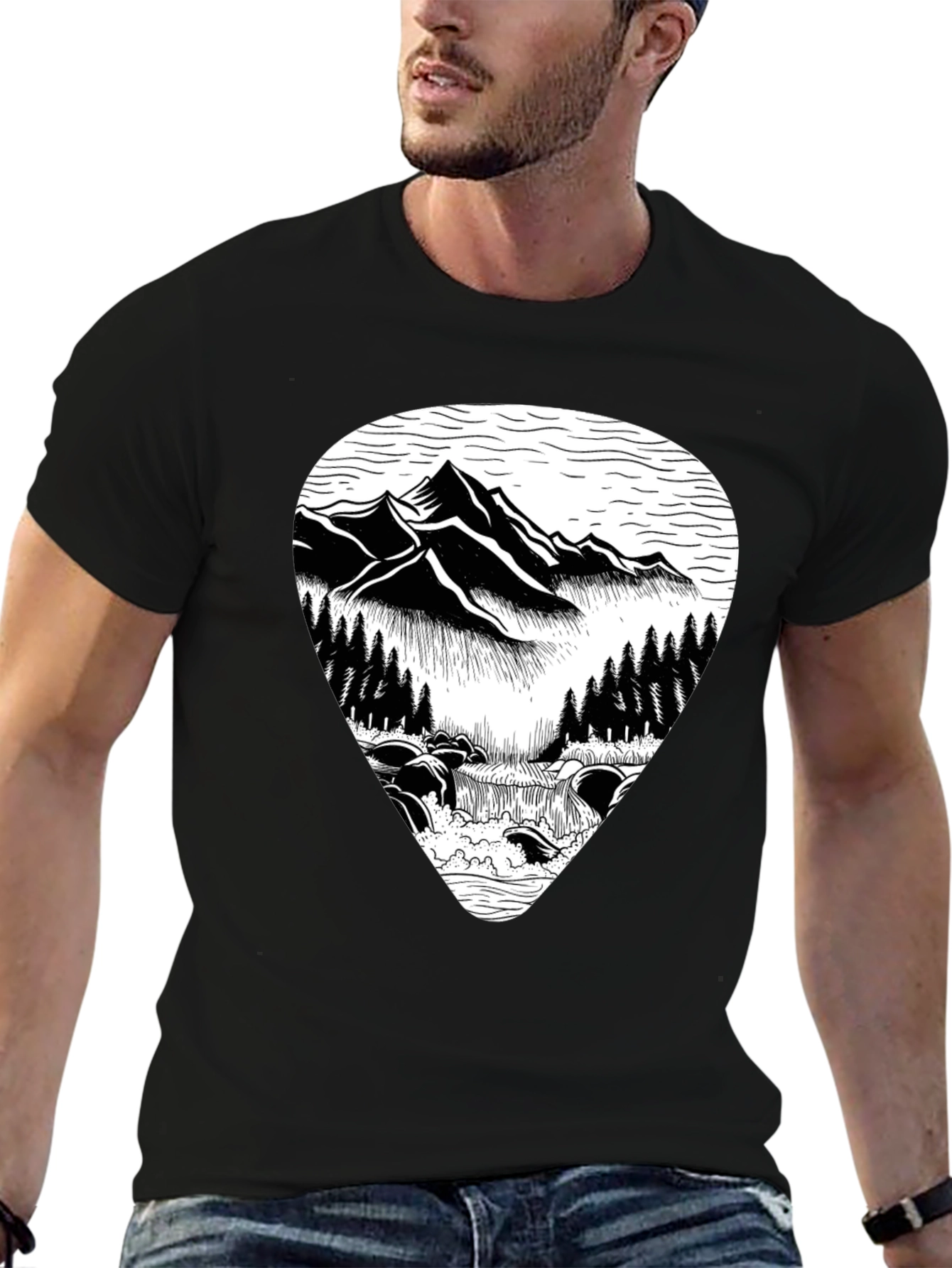 Mountain Scene Graphic Tee - Black