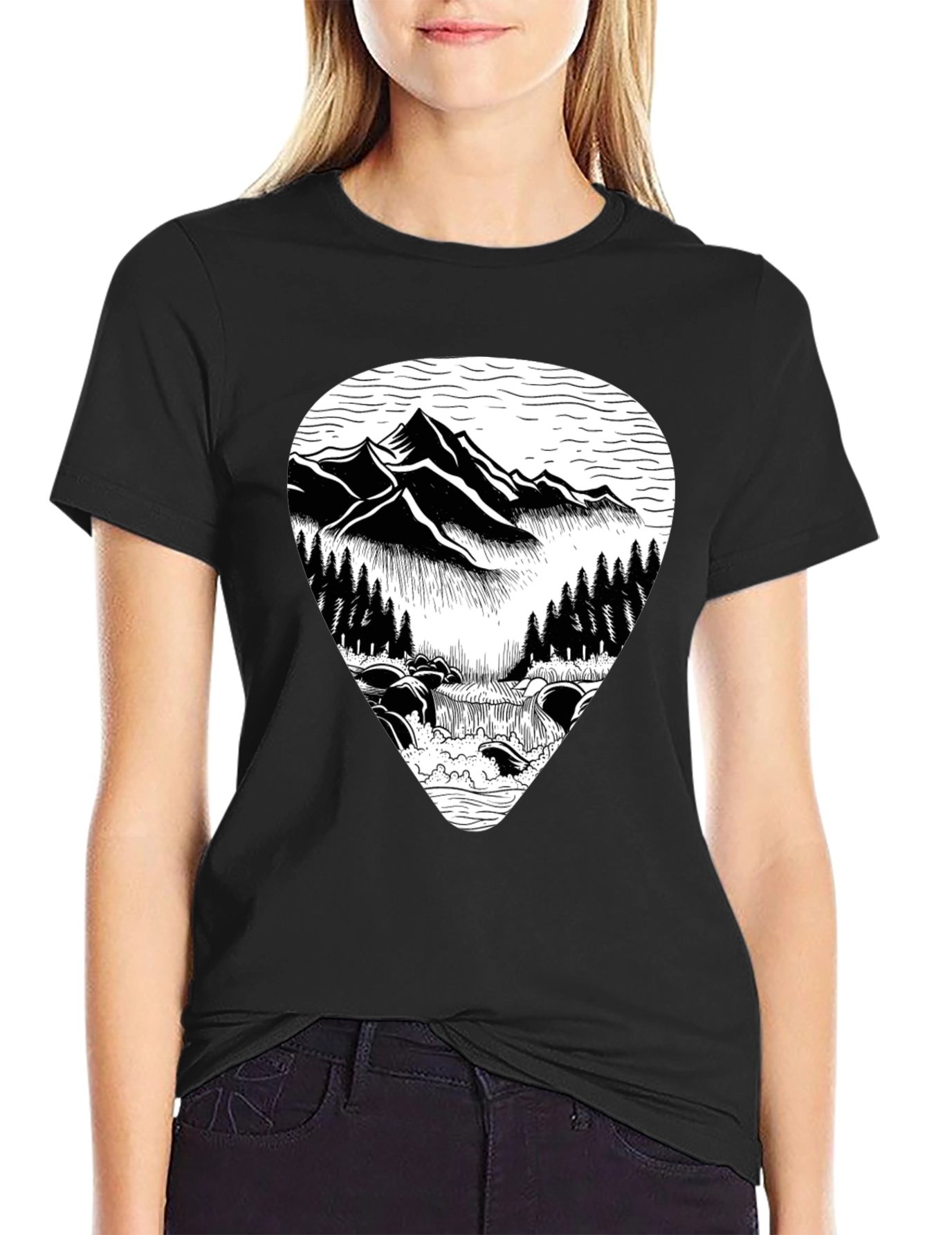Mountain Scene Graphic Tee - Black