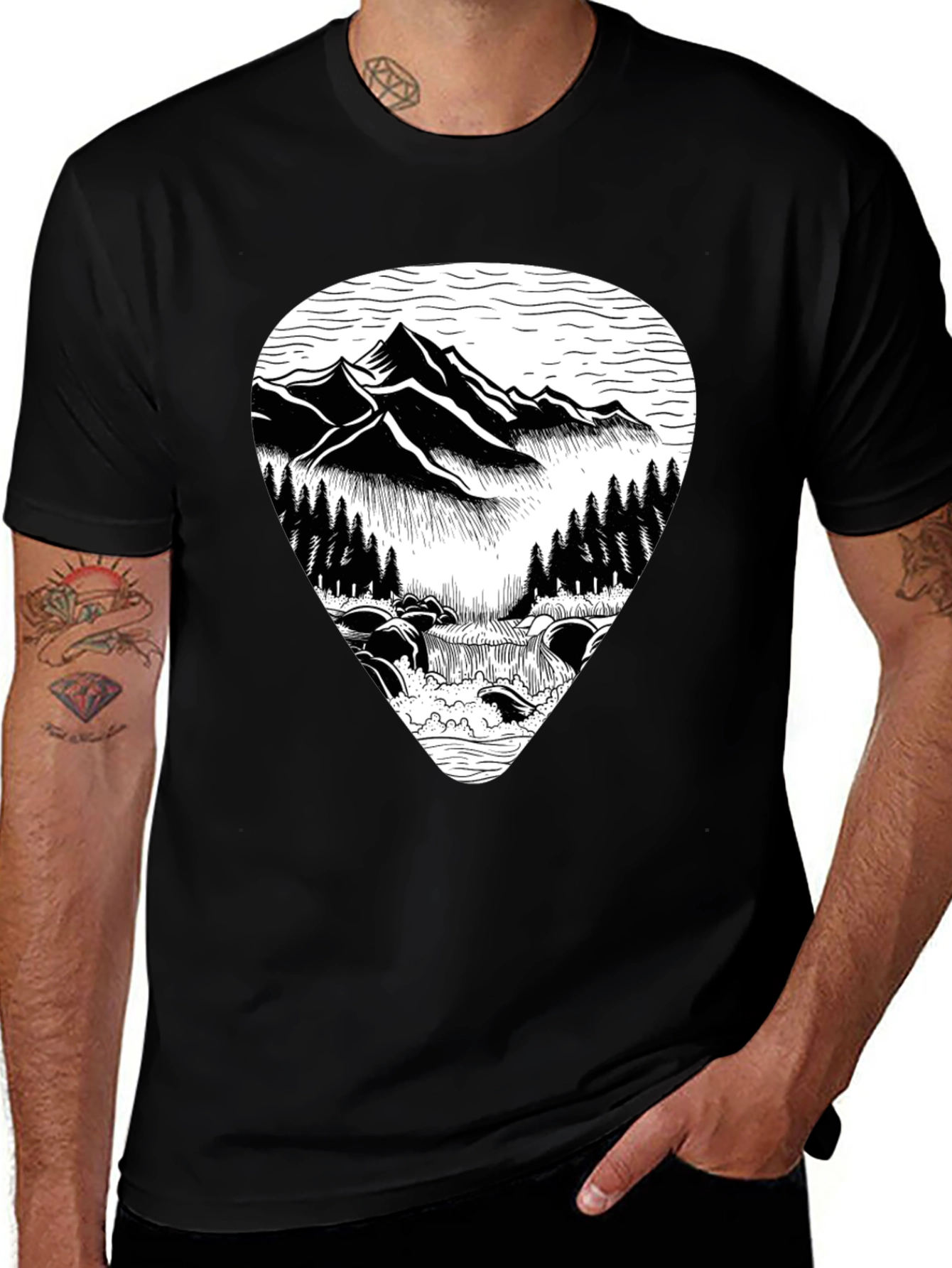 Mountain Scene Graphic Tee - Black