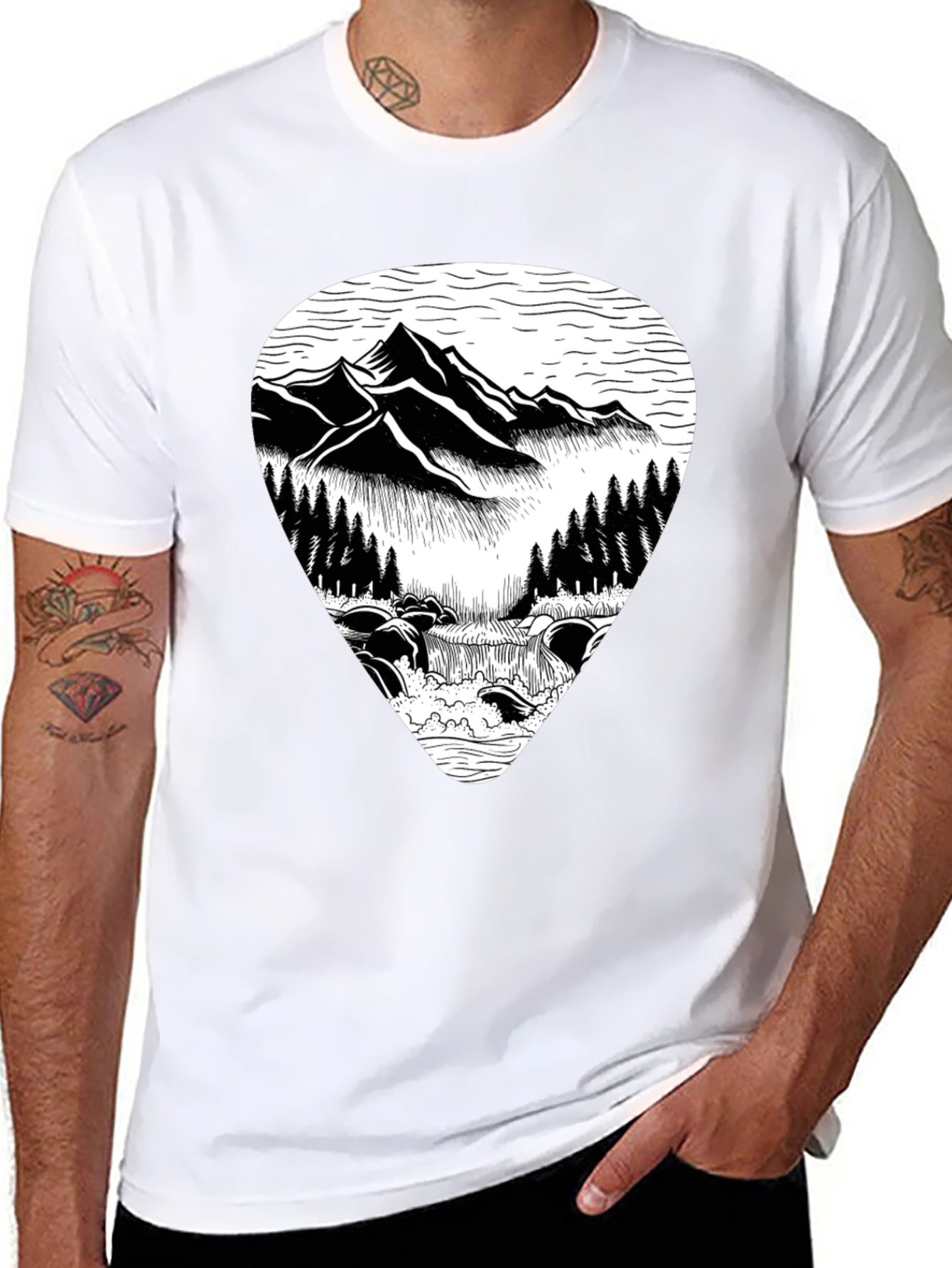 Mountain Scene Graphic Tee - Black
