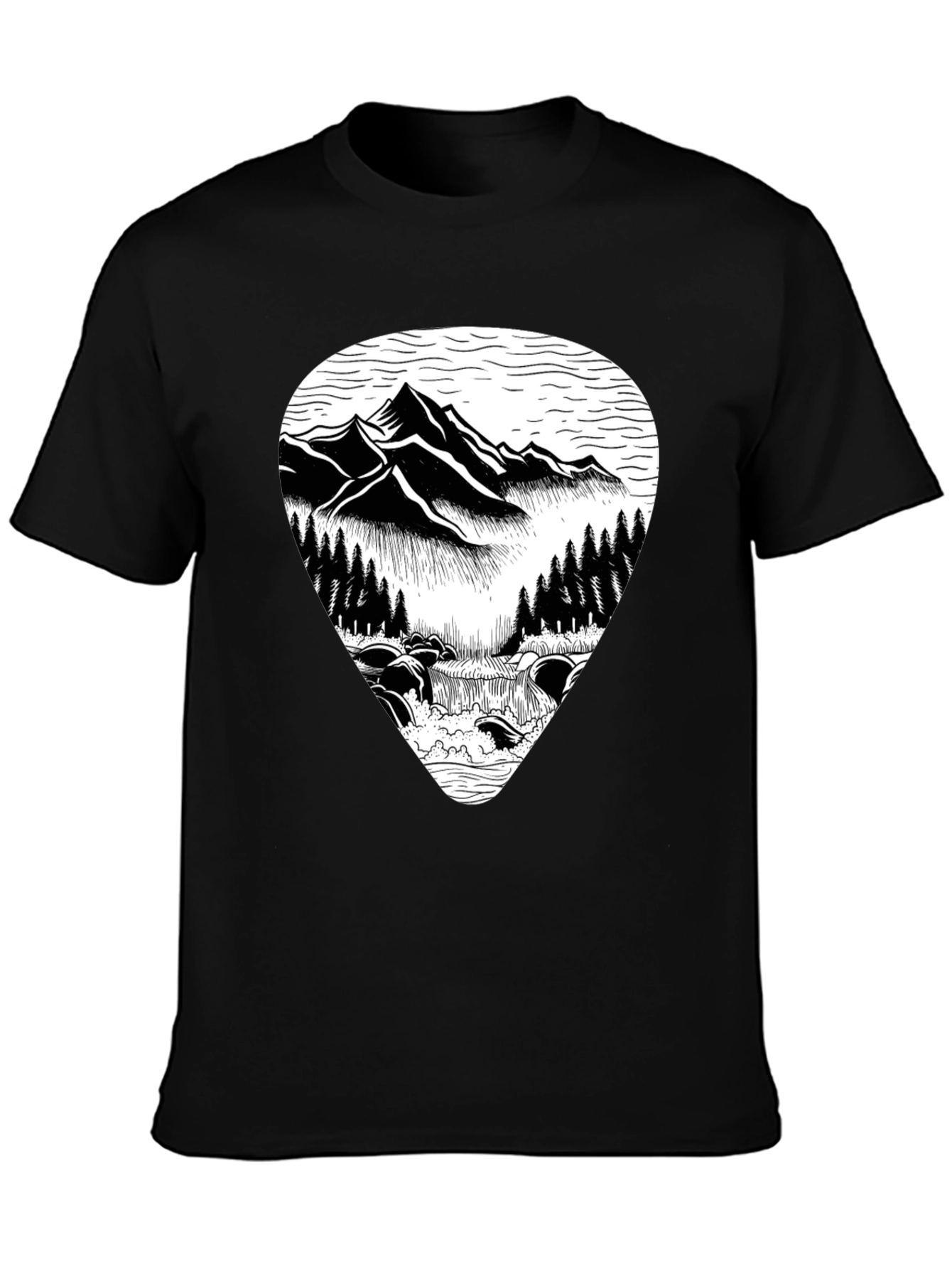 Mountain Scene Graphic Tee - Black