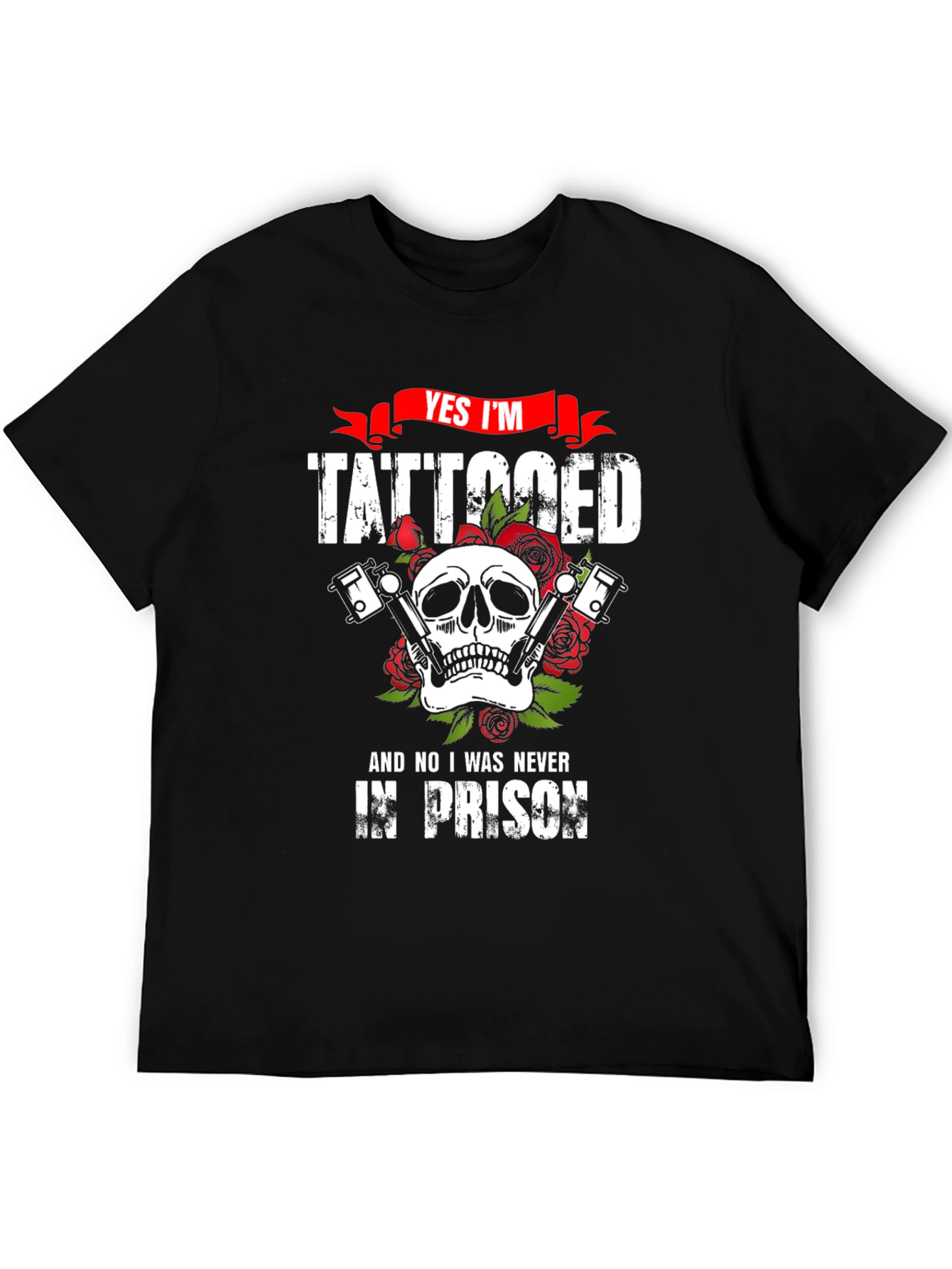 Tattooed Skull Graphic Tee - Biker Style T-Shirt