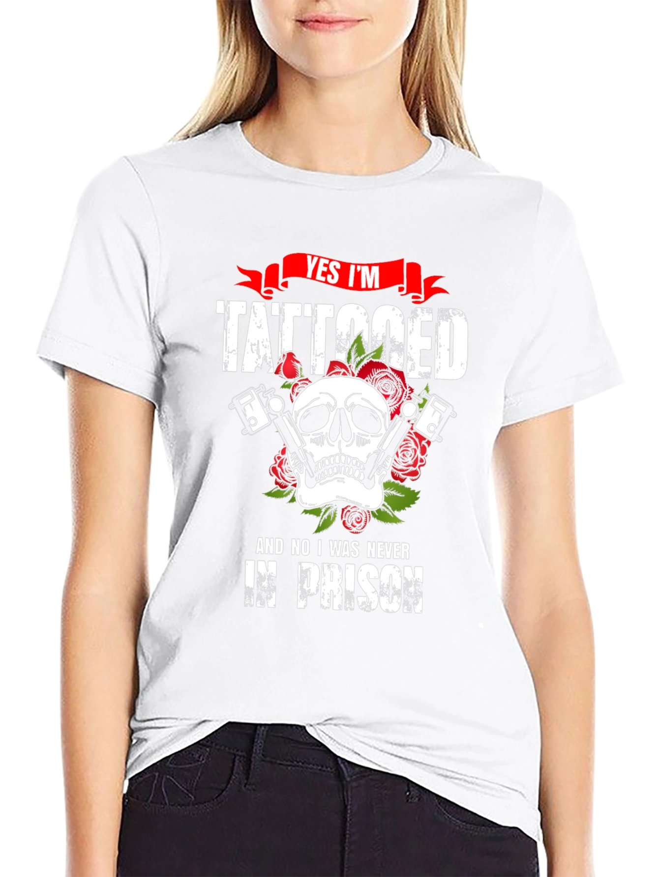 Tattooed Skull Graphic Tee - Biker Style T-Shirt