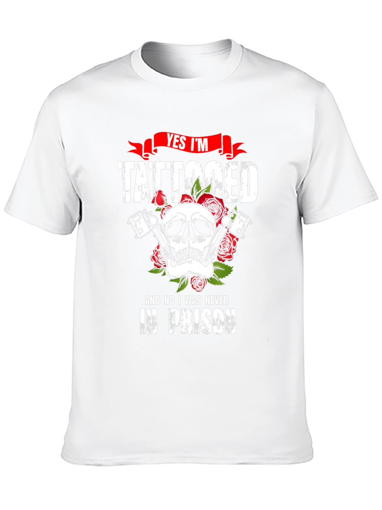 Tattooed Skull Graphic Tee - Biker Style T-Shirt