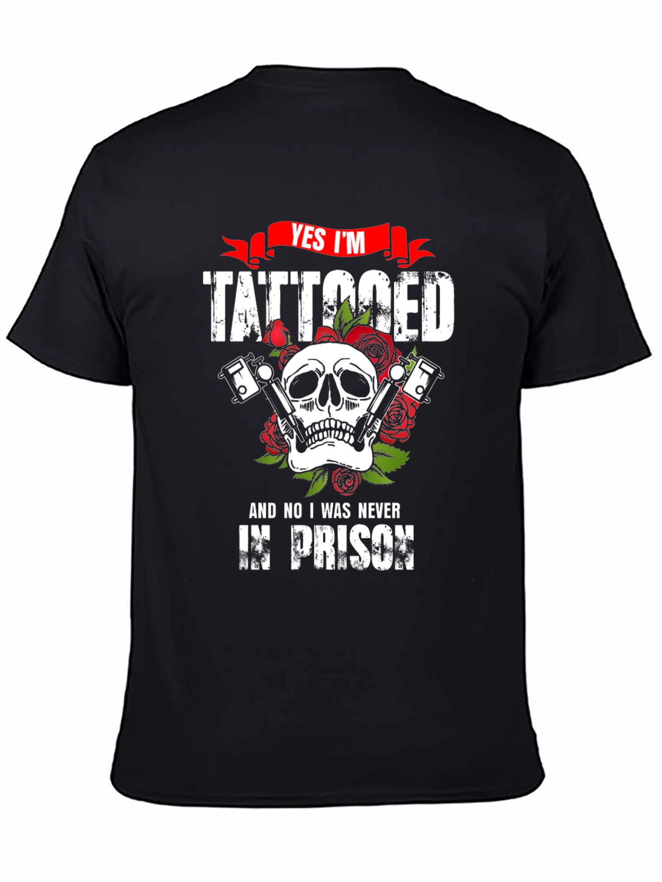 Tattooed Skull Graphic Tee - Biker Style T-Shirt