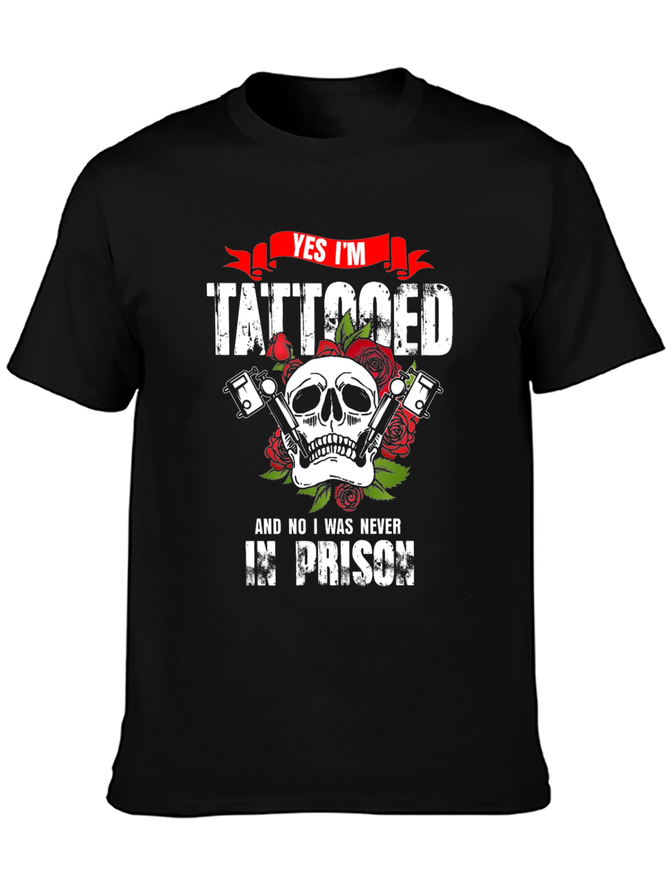 Tattooed Skull Graphic Tee - Biker Style T-Shirt