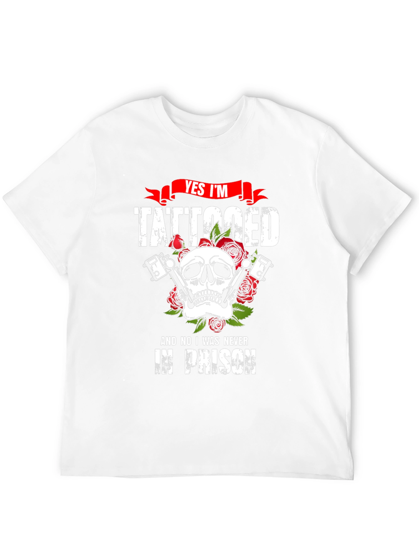 Tattooed Skull Graphic Tee - Biker Style T-Shirt