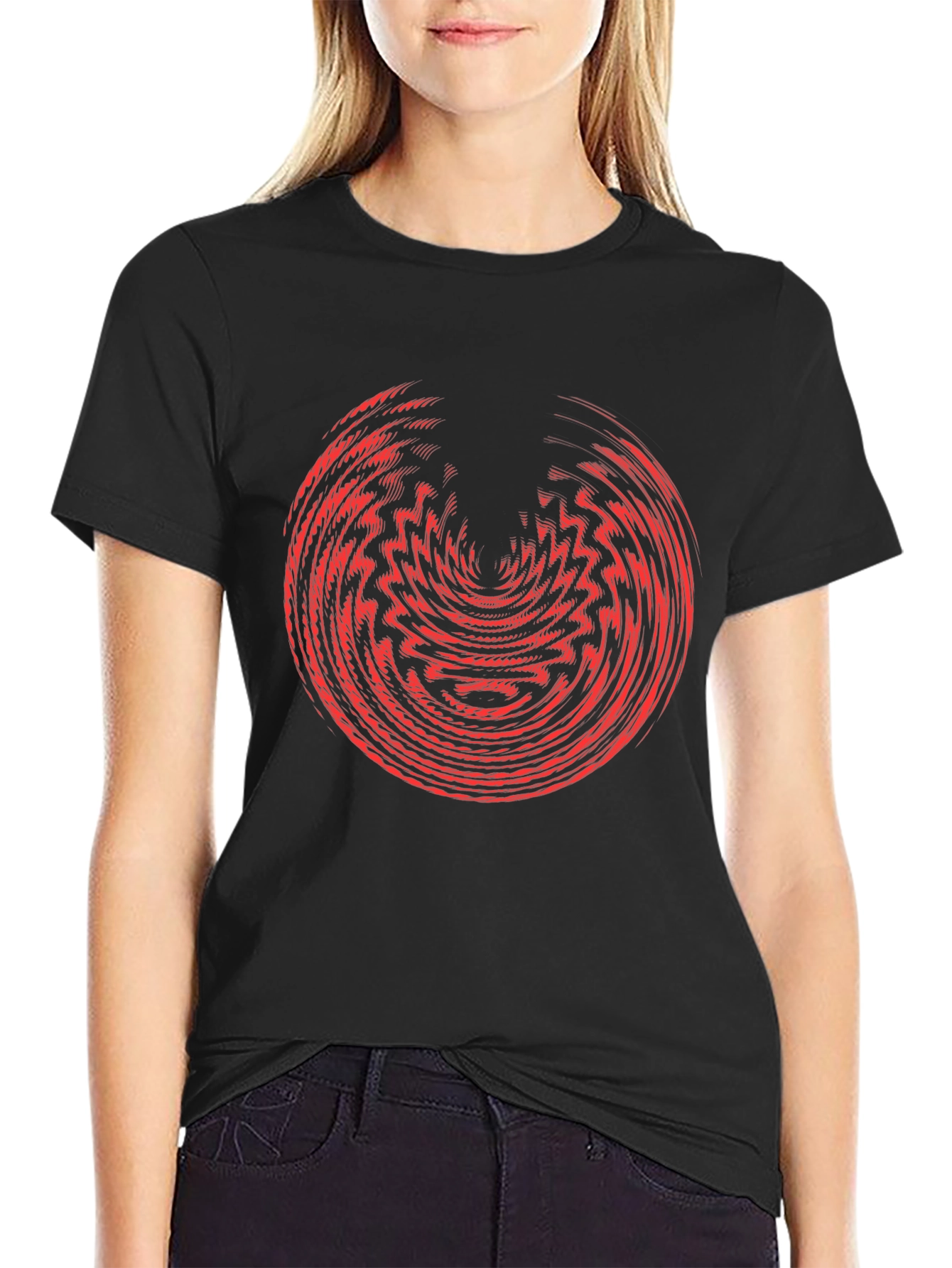 Abstract Graphic Tee - Red Vortex Design