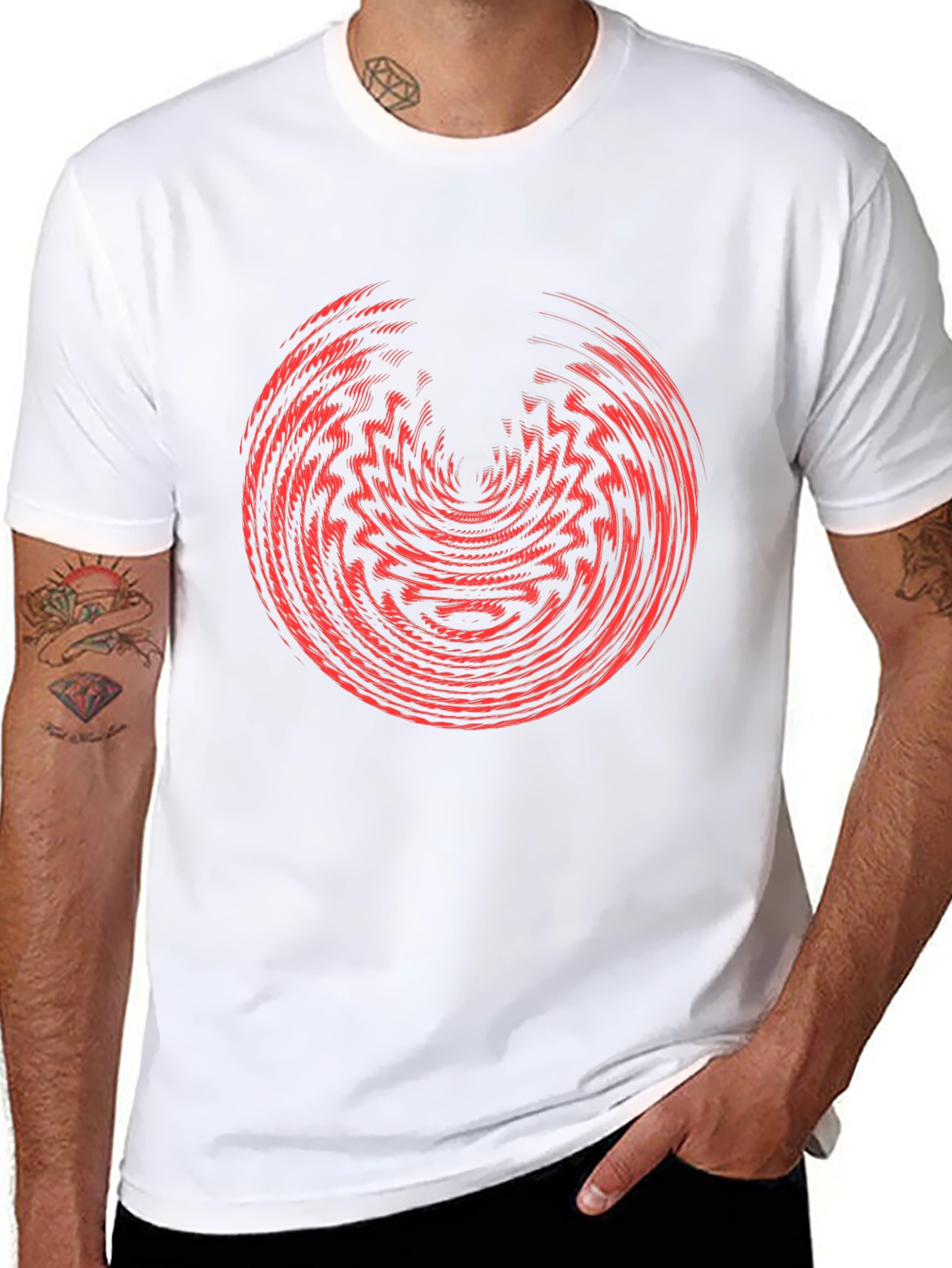 Abstract Graphic Tee - Red Vortex Design