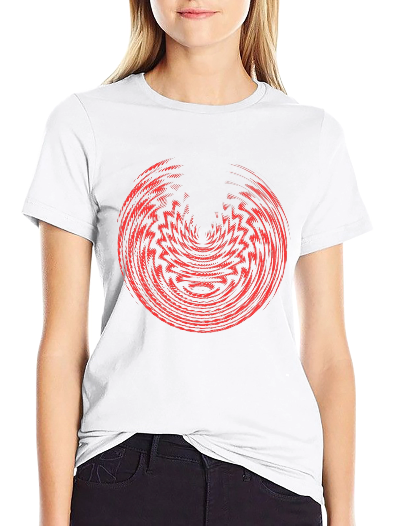 Abstract Graphic Tee - Red Vortex Design