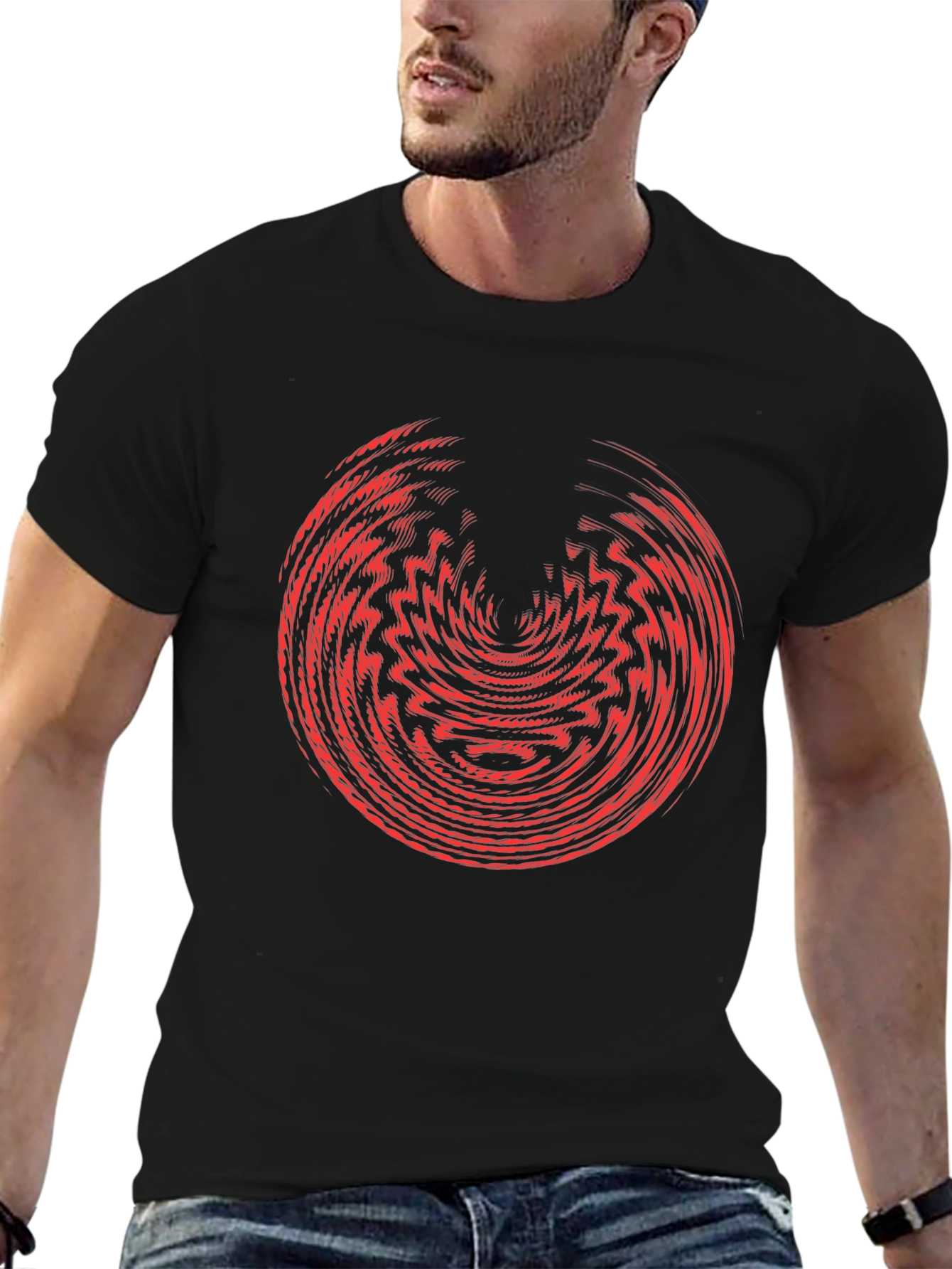 Abstract Graphic Tee - Red Vortex Design
