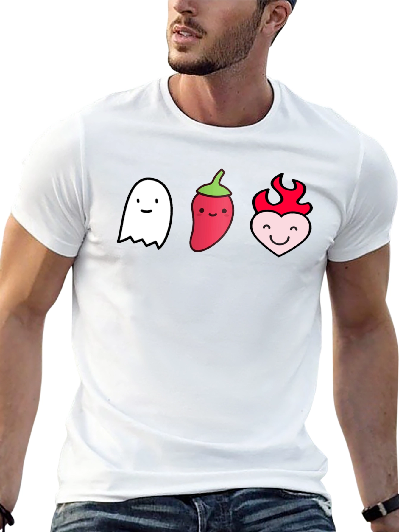 Cute Ghost Pepper Heart Graphic Black T-Shirt