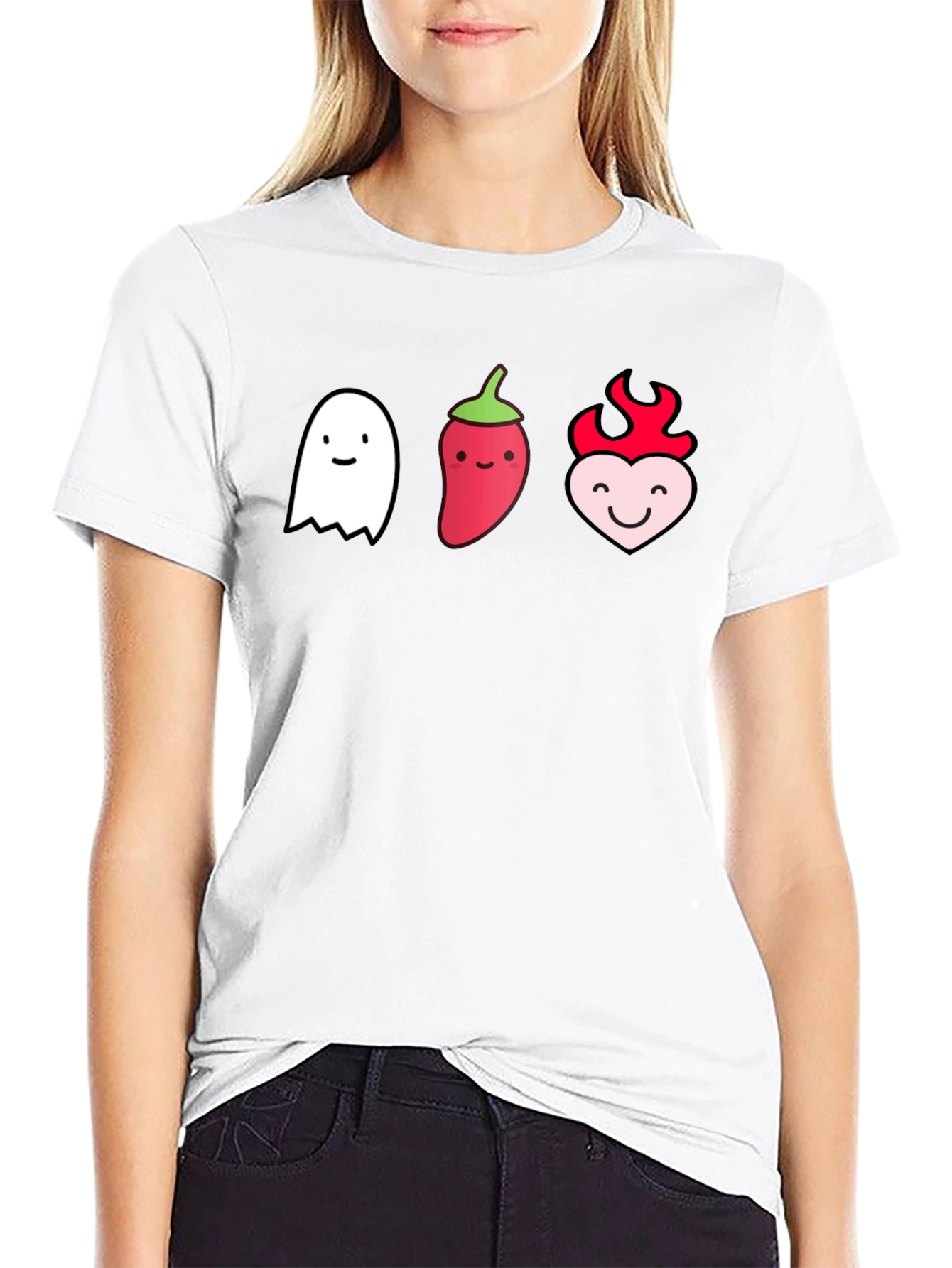Cute Ghost Pepper Heart Graphic Black T-Shirt