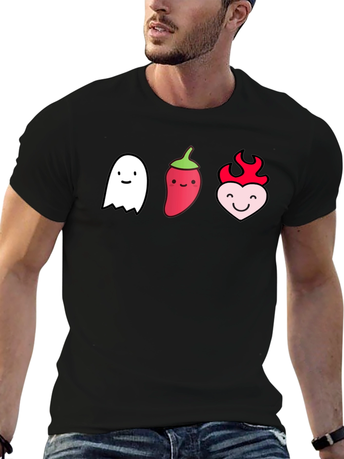 Cute Ghost Pepper Heart Graphic Black T-Shirt