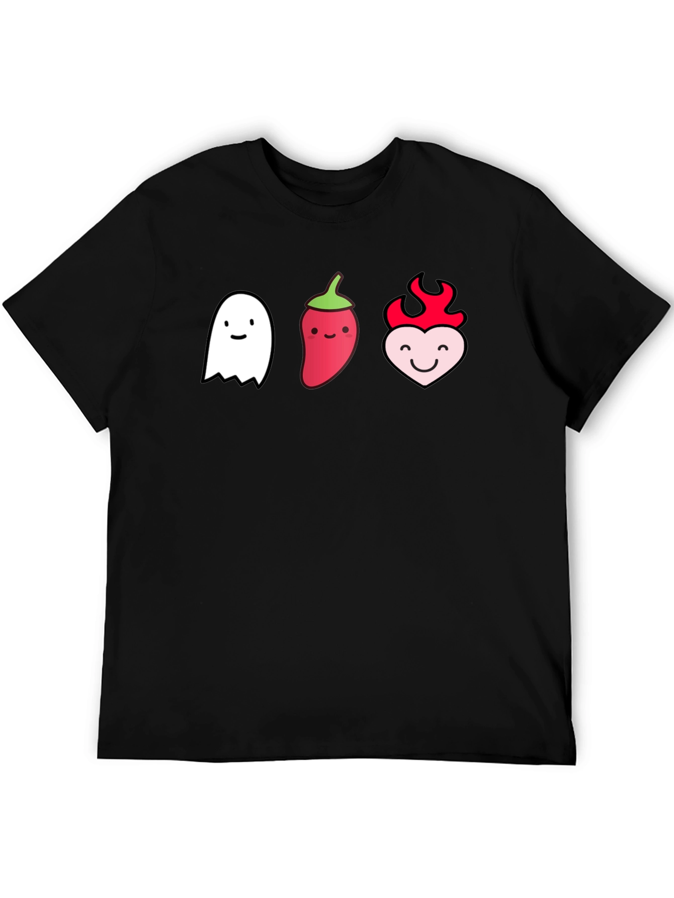 Cute Ghost Pepper Heart Graphic Black T-Shirt