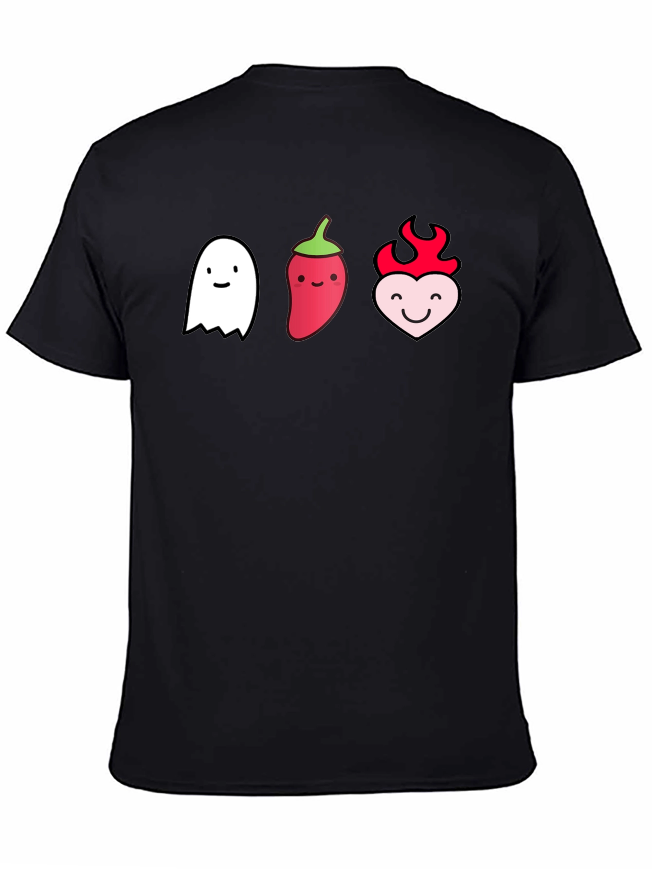 Cute Ghost Pepper Heart Graphic Black T-Shirt