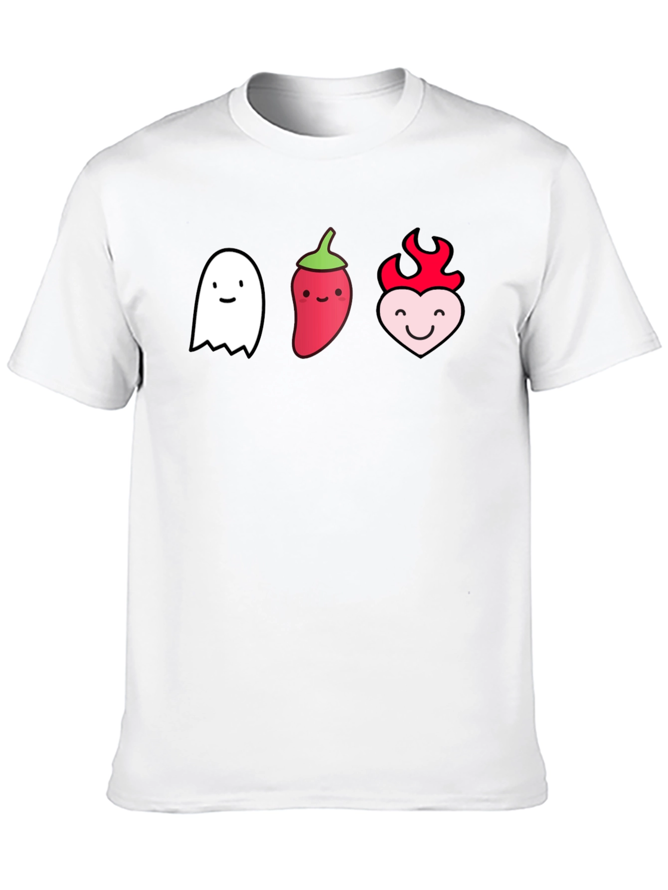 Cute Ghost Pepper Heart Graphic Black T-Shirt