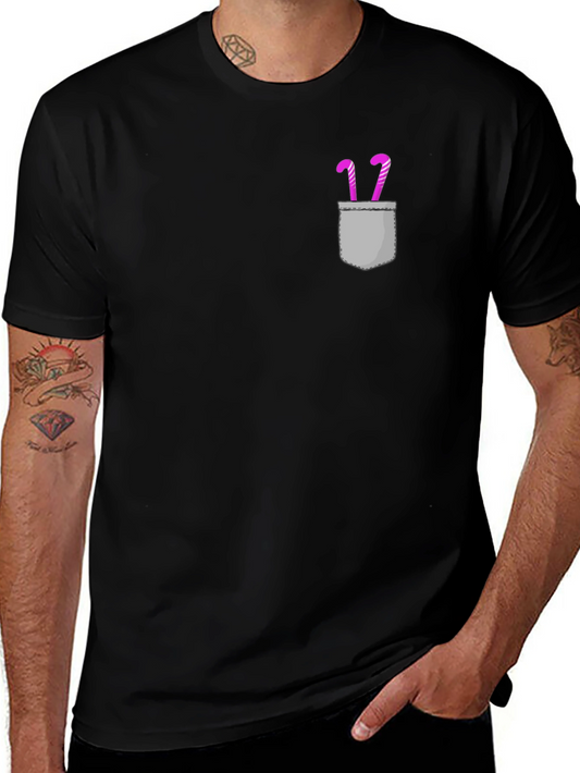 Candy Cane Pocket Tee - Graphic Novelty Shirt