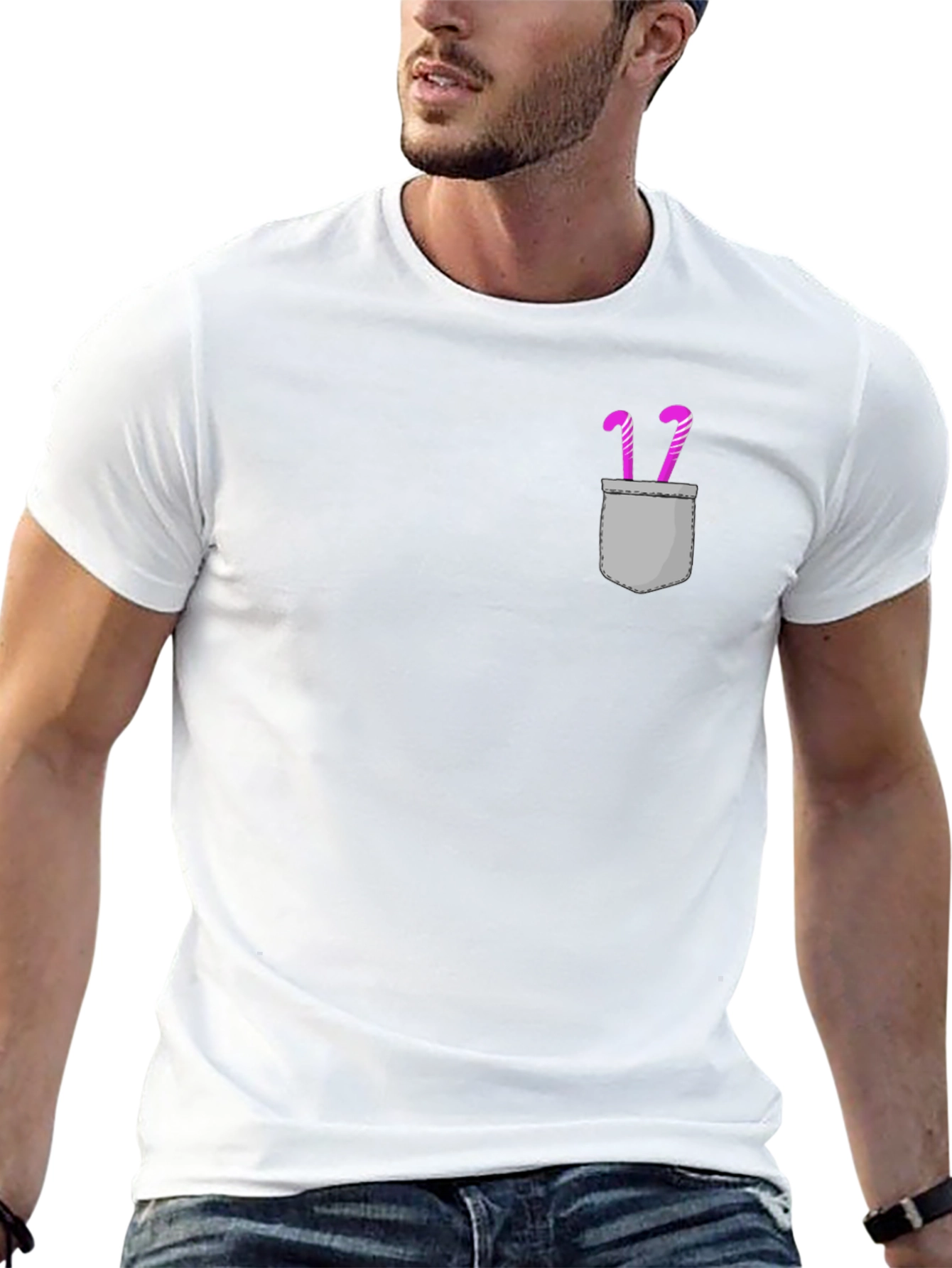 Candy Cane Pocket Tee - Graphic Novelty Shirt