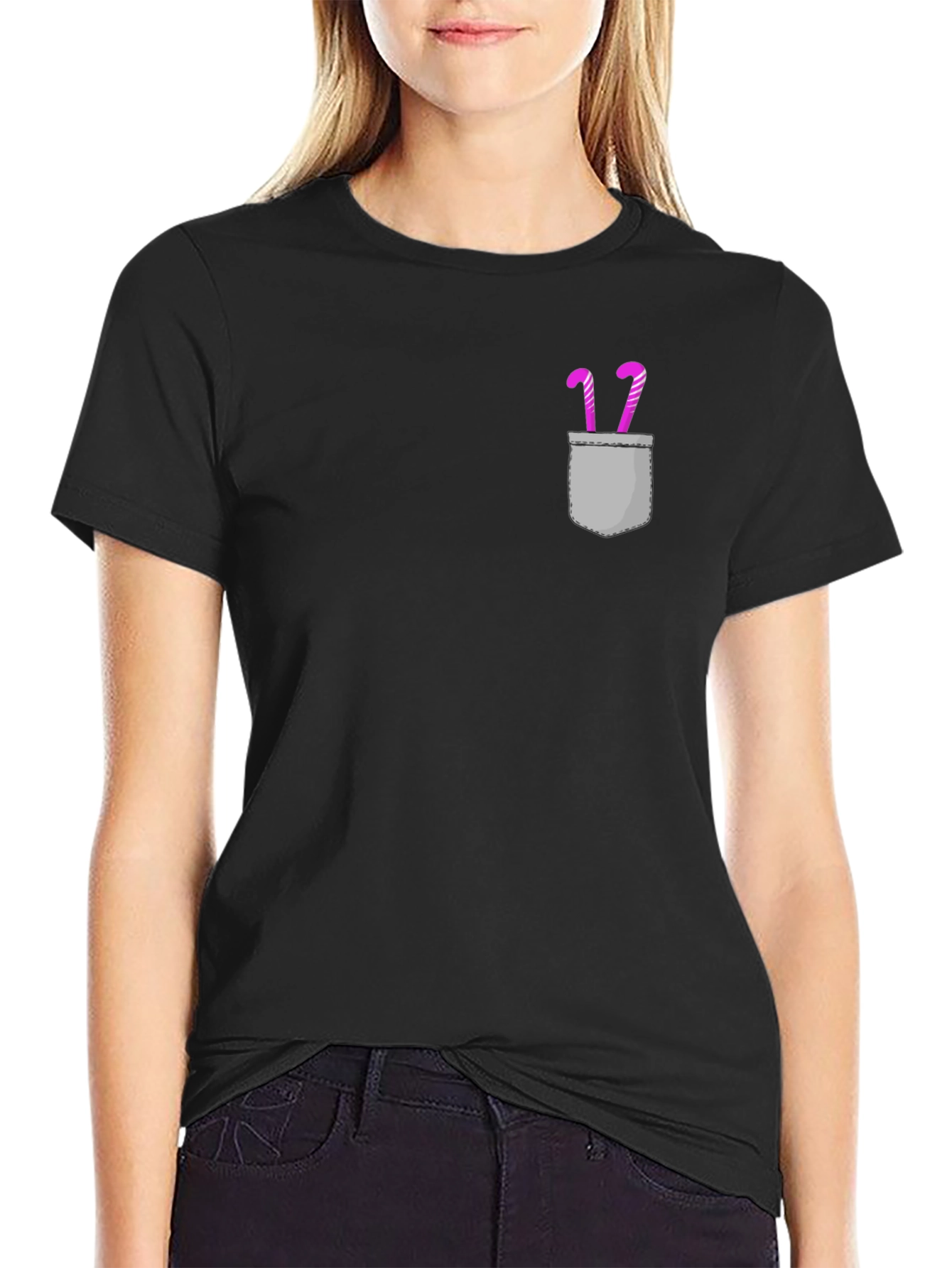 Candy Cane Pocket Tee - Graphic Novelty Shirt