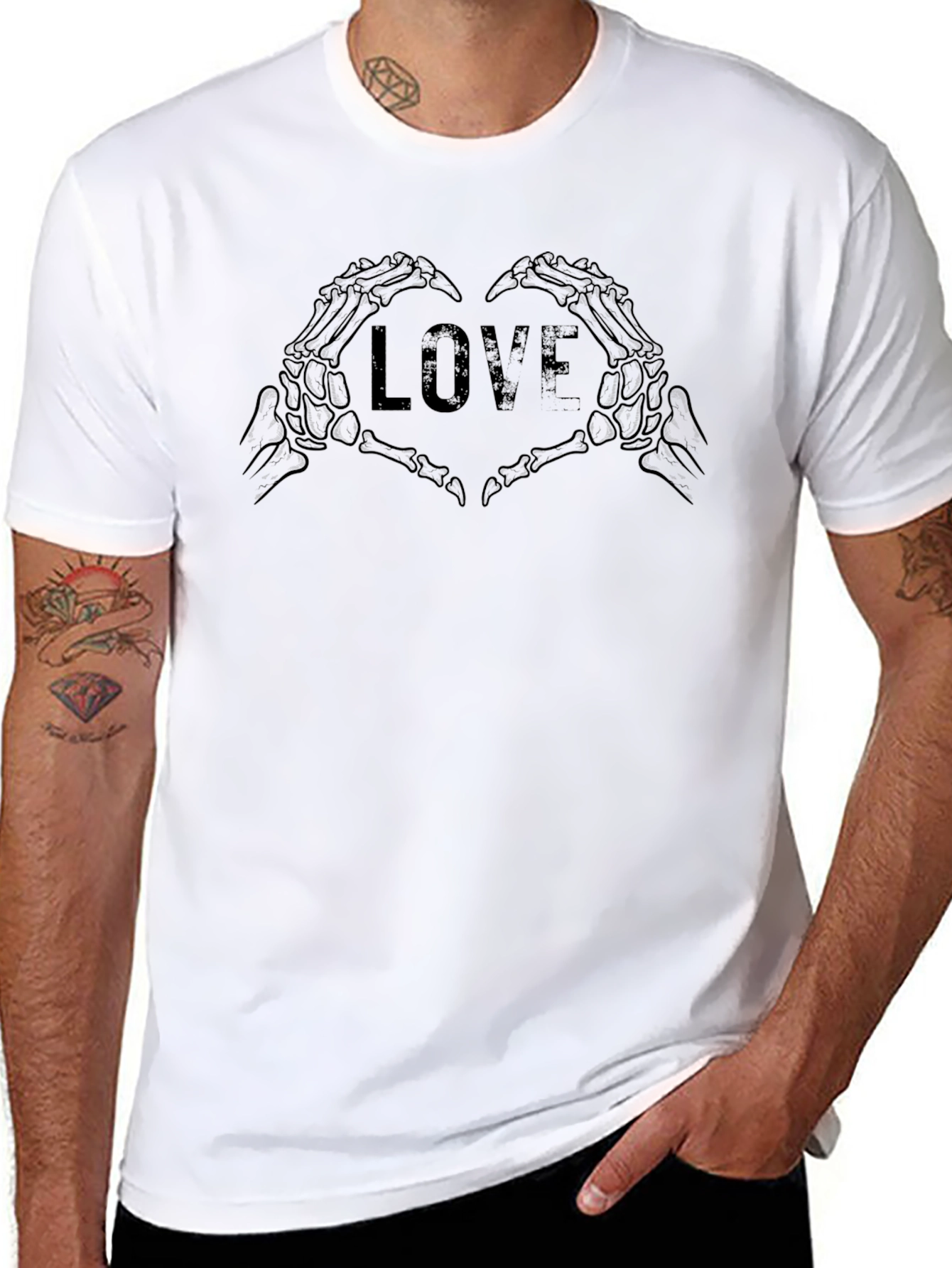 Skeleton Hand Love Heart Graphic Tee - Black
