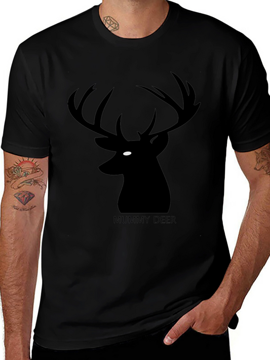Mummy Deer Graphic T-Shirt - Black Casual Style