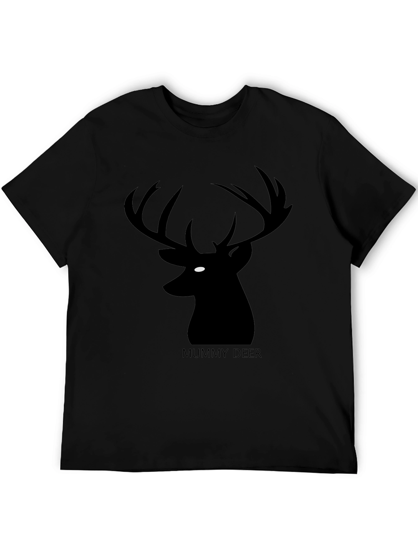 Mummy Deer Graphic T-Shirt - Black Casual Style