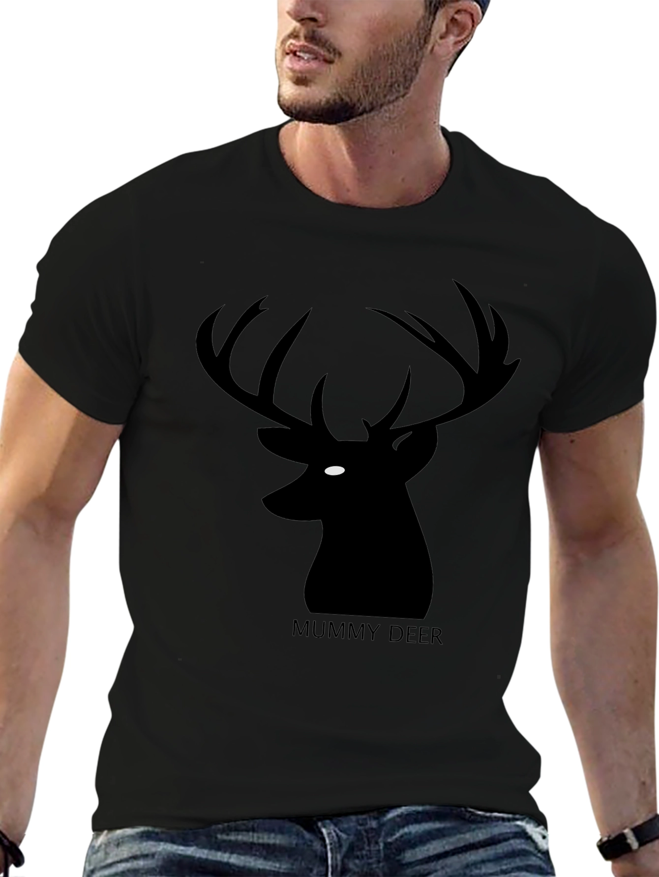 Mummy Deer Graphic T-Shirt - Black Casual Style