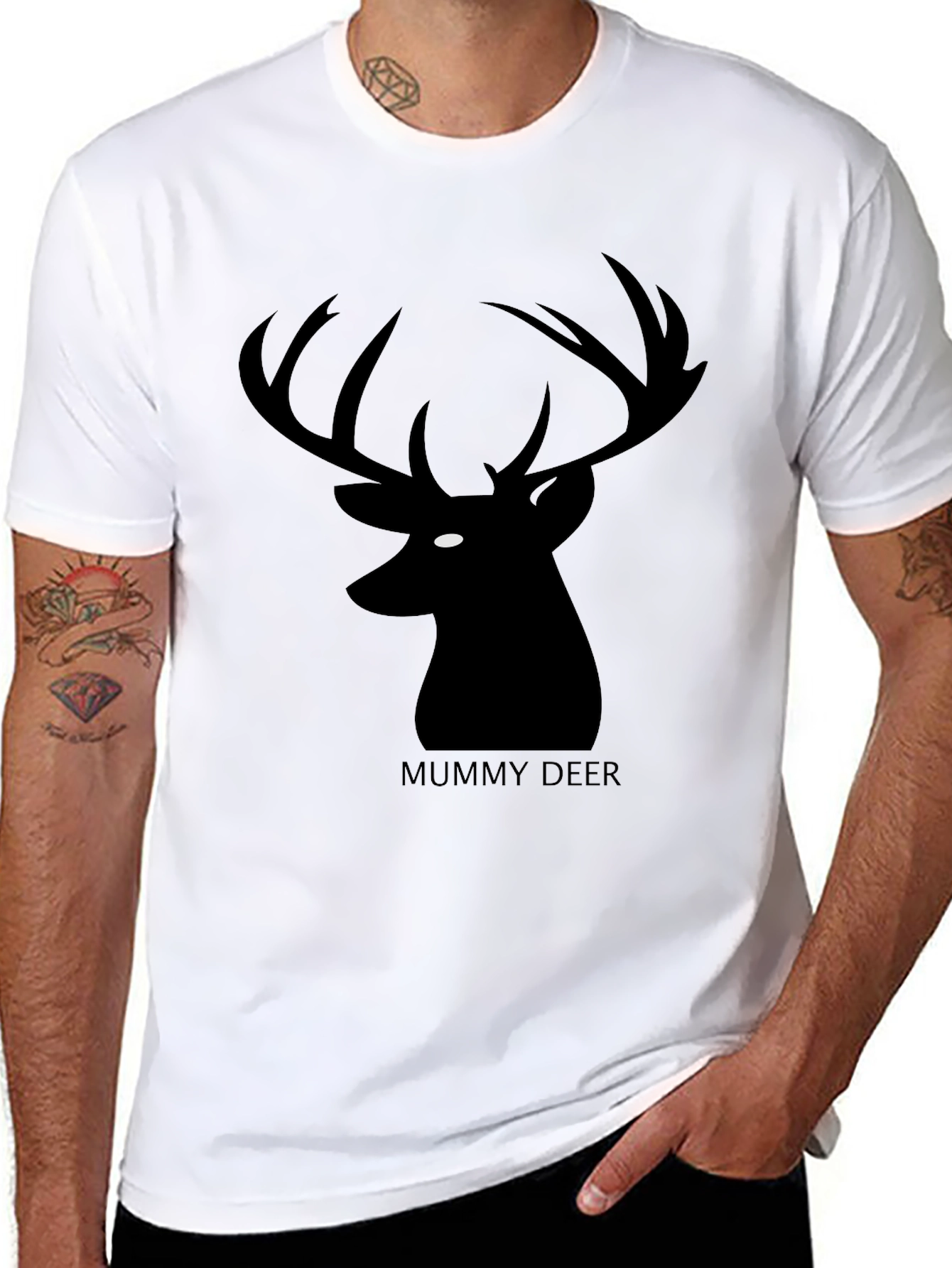 Mummy Deer Graphic T-Shirt - Black Casual Style