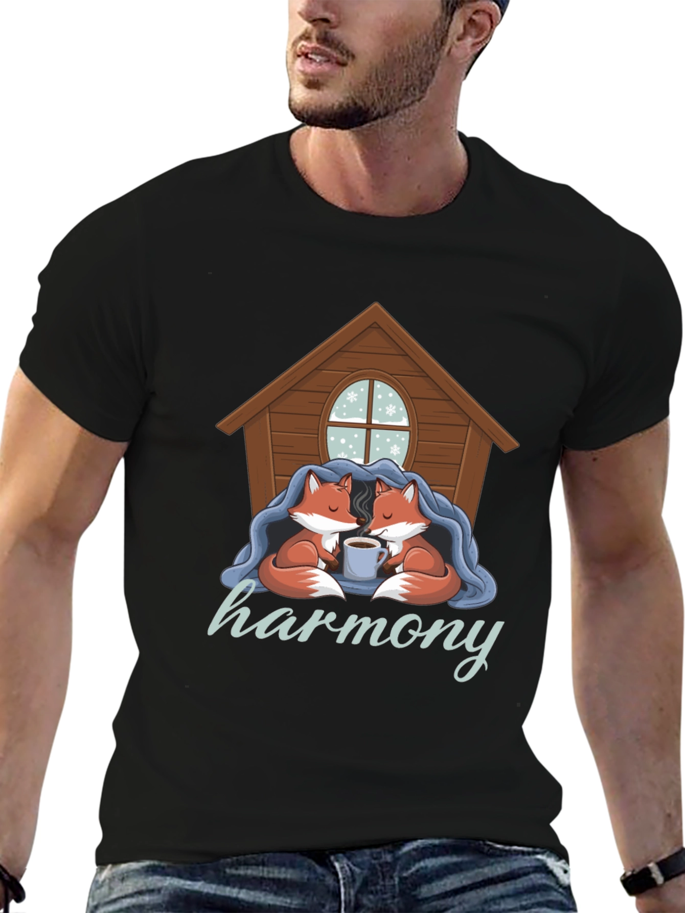 Cozy Foxes Harmony Black Graphic Tee