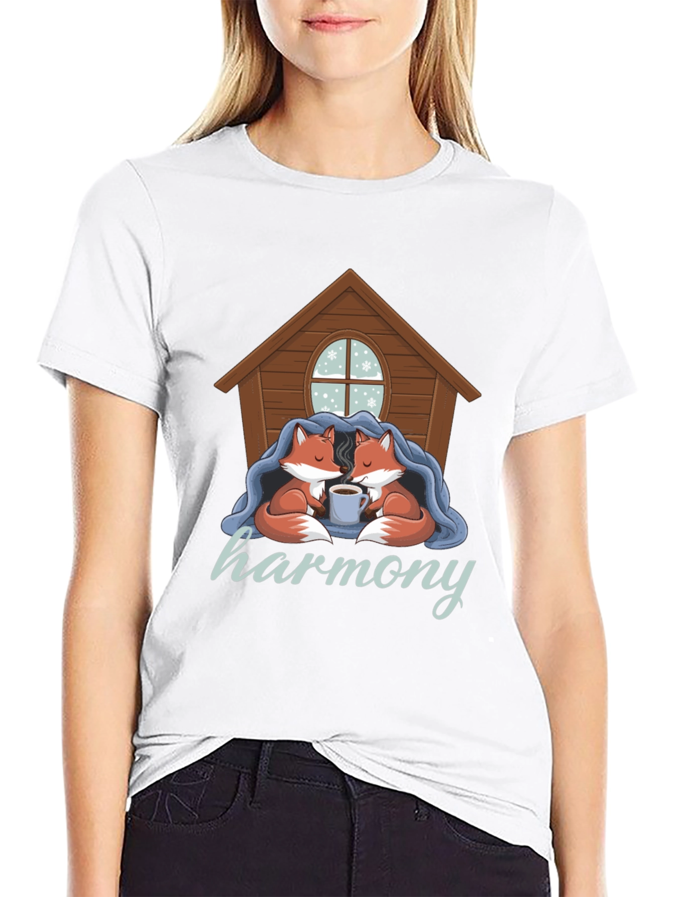 Cozy Foxes Harmony Black Graphic Tee