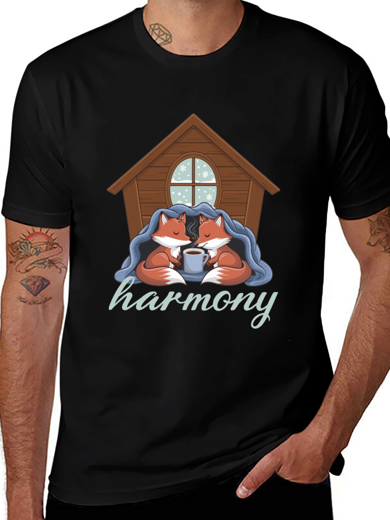 Cozy Foxes Harmony Black Graphic Tee
