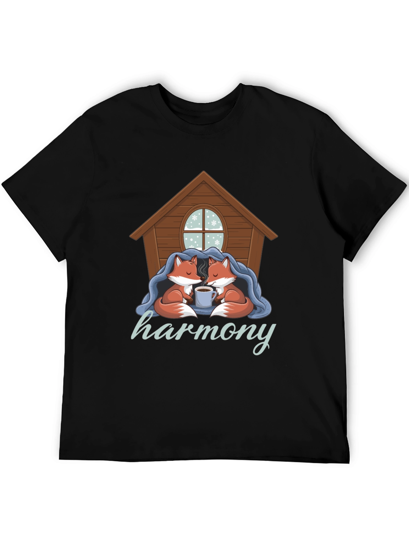 Cozy Foxes Harmony Black Graphic Tee