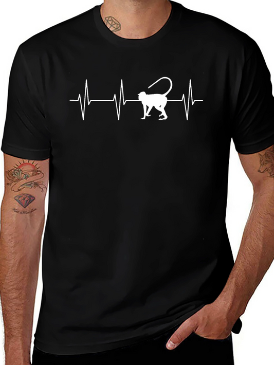 Monkey Heartbeat Graphic Tee - Casual Black T-Shirt