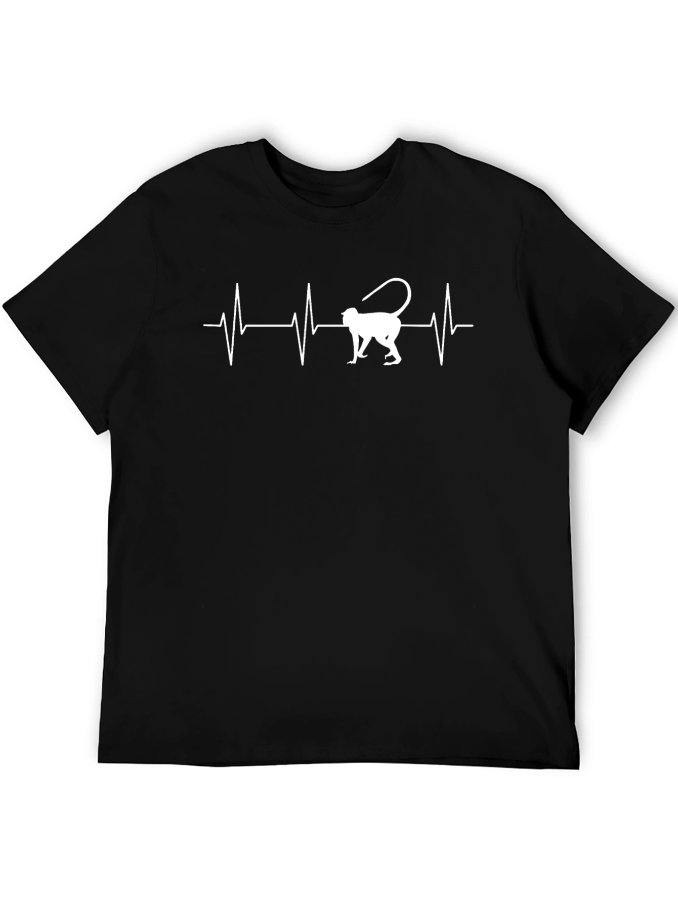 Monkey Heartbeat Graphic Tee - Casual Black T-Shirt