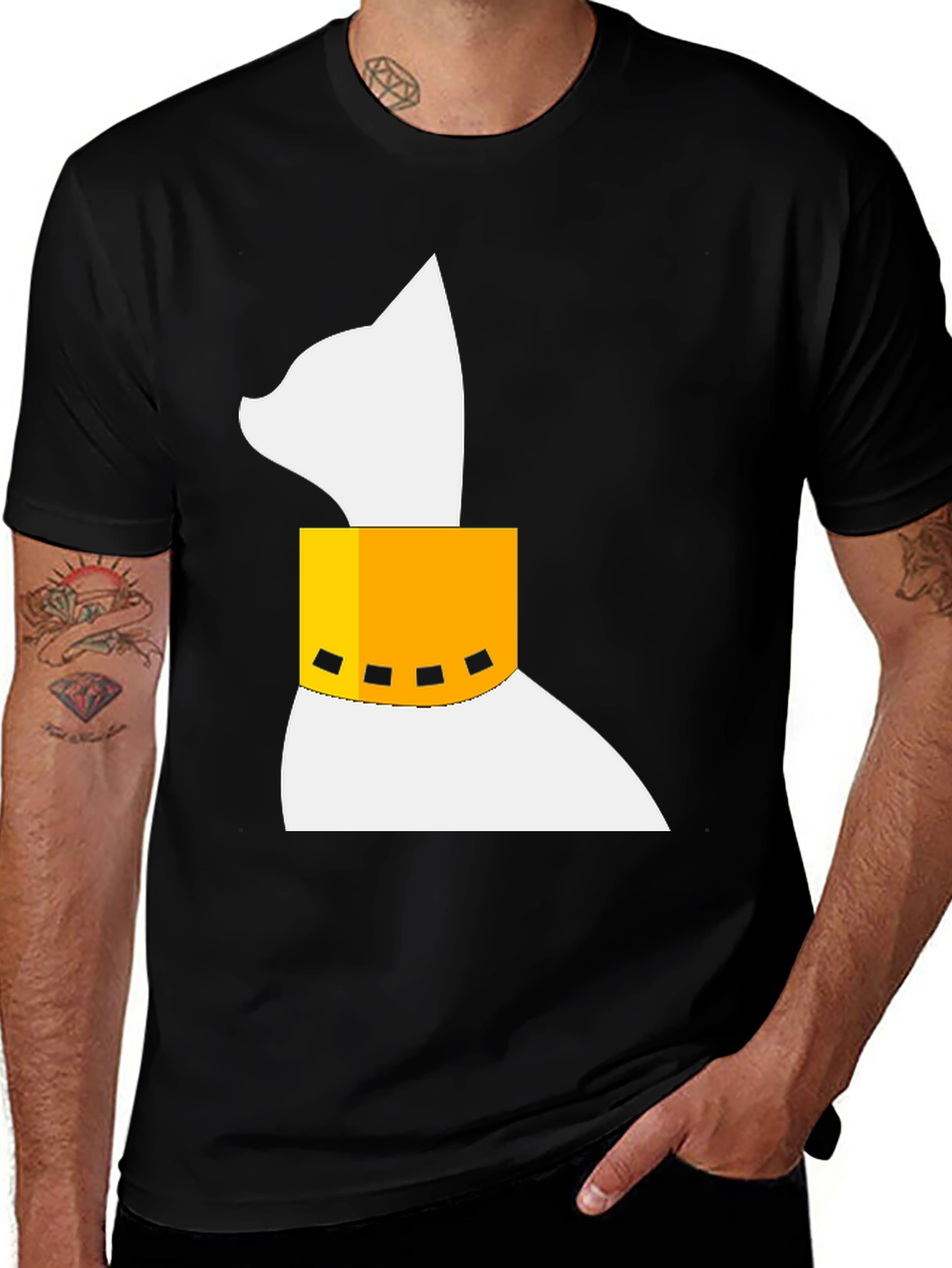 Cat with Collar Black T-Shirt