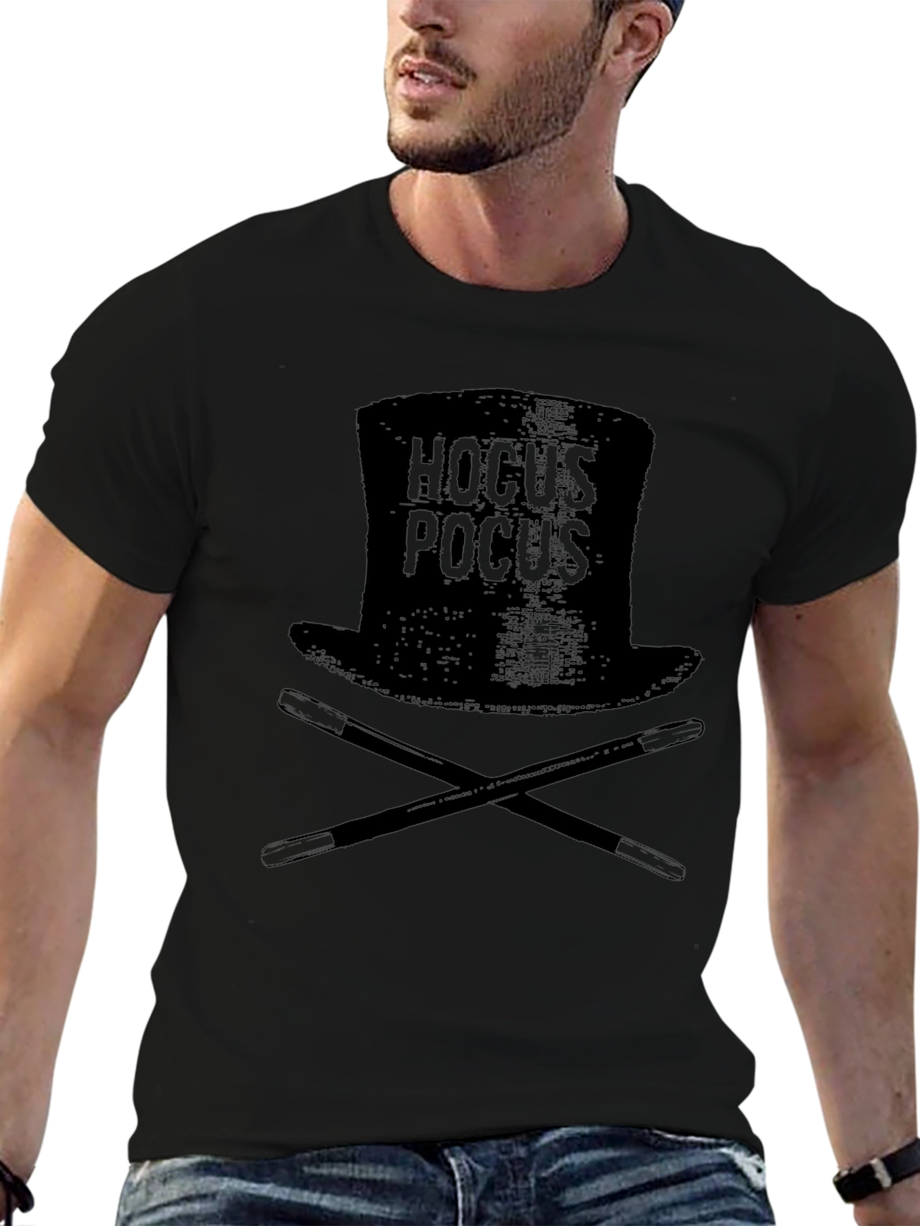 Hocus Pocus Hat & Wand Black T-Shirt