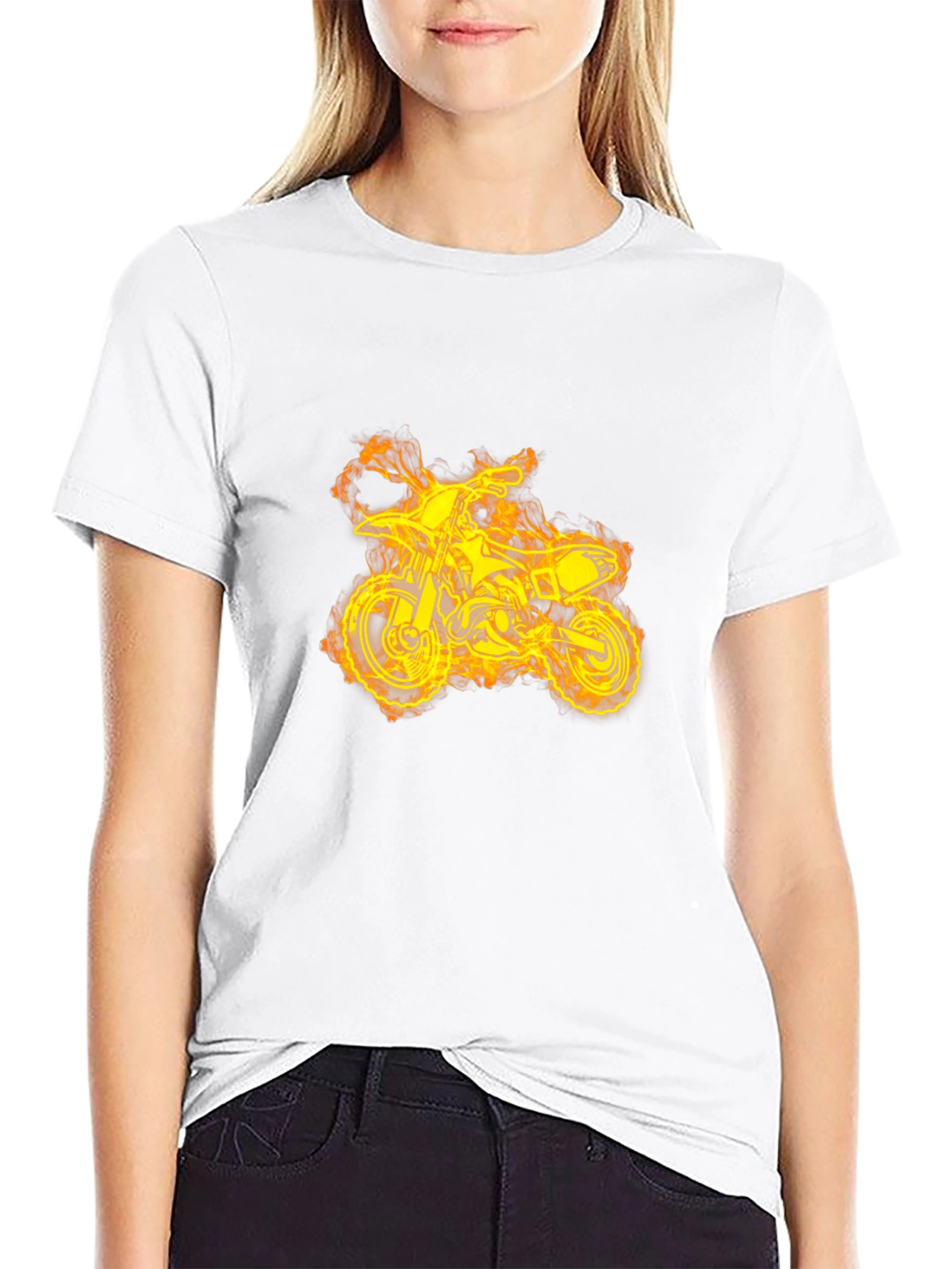 Fiery Dirt Bike Graphic Tee - Black Cotton T-Shirt
