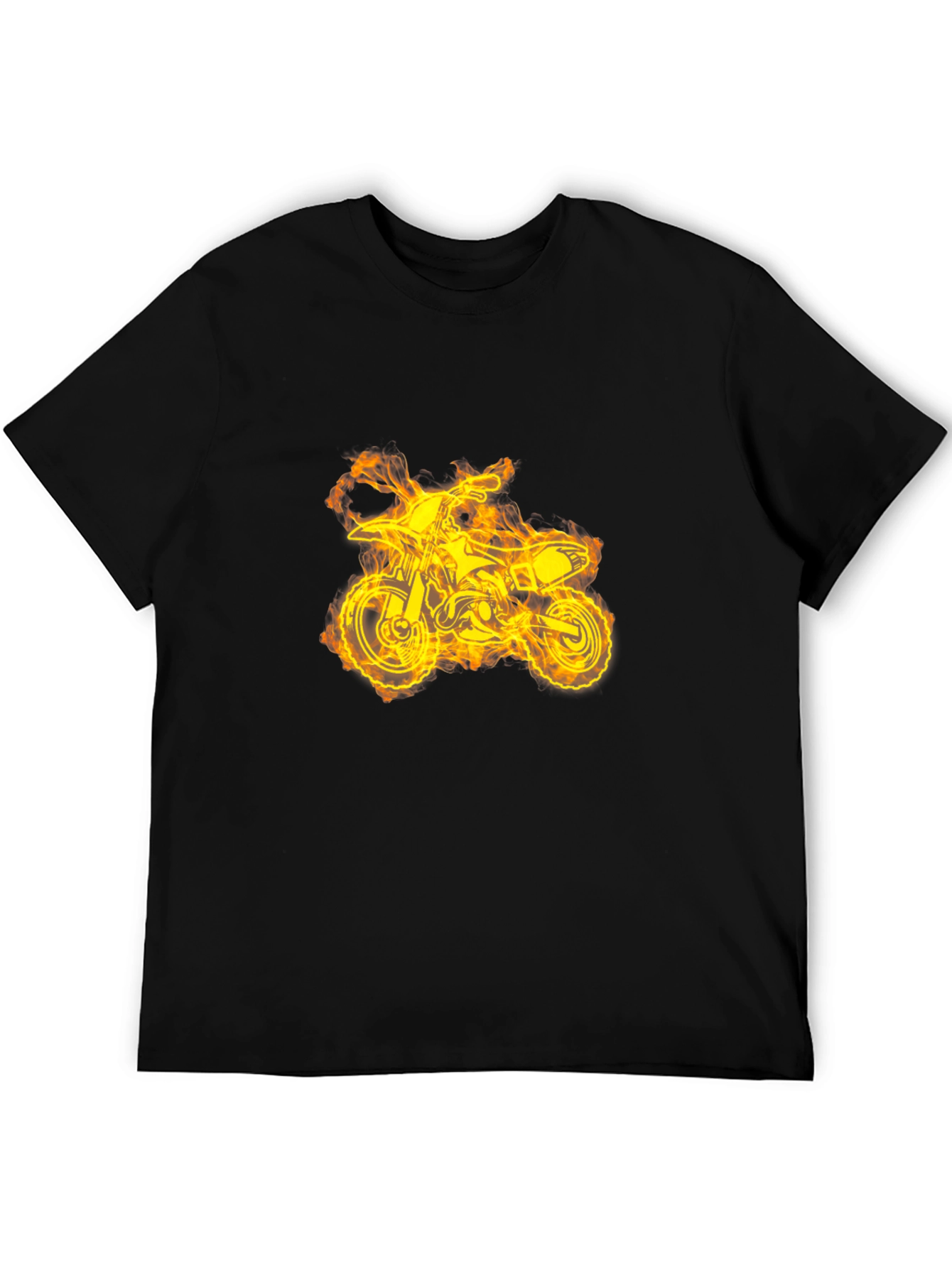 Fiery Dirt Bike Graphic Tee - Black Cotton T-Shirt