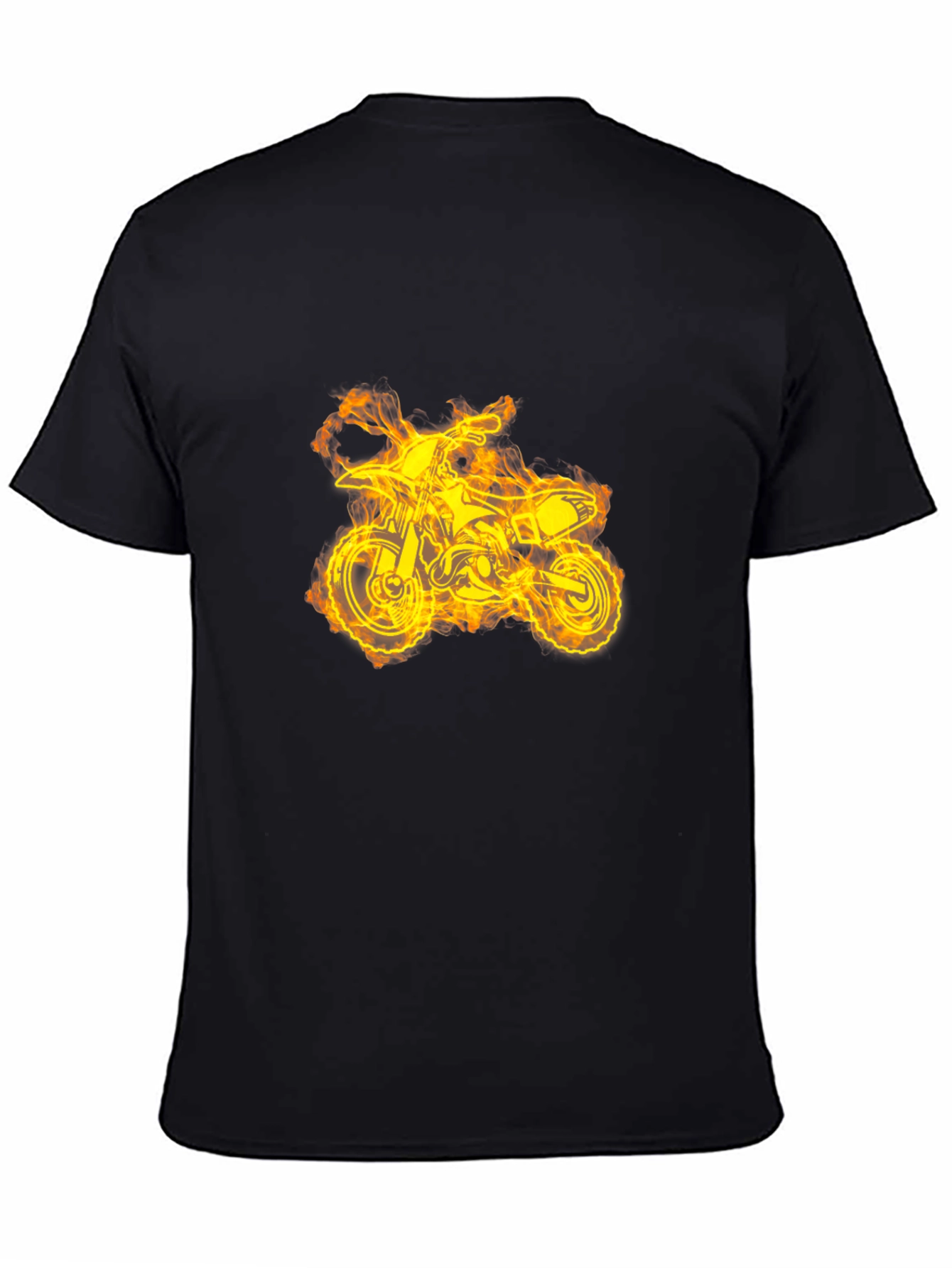 Fiery Dirt Bike Graphic Tee - Black Cotton T-Shirt