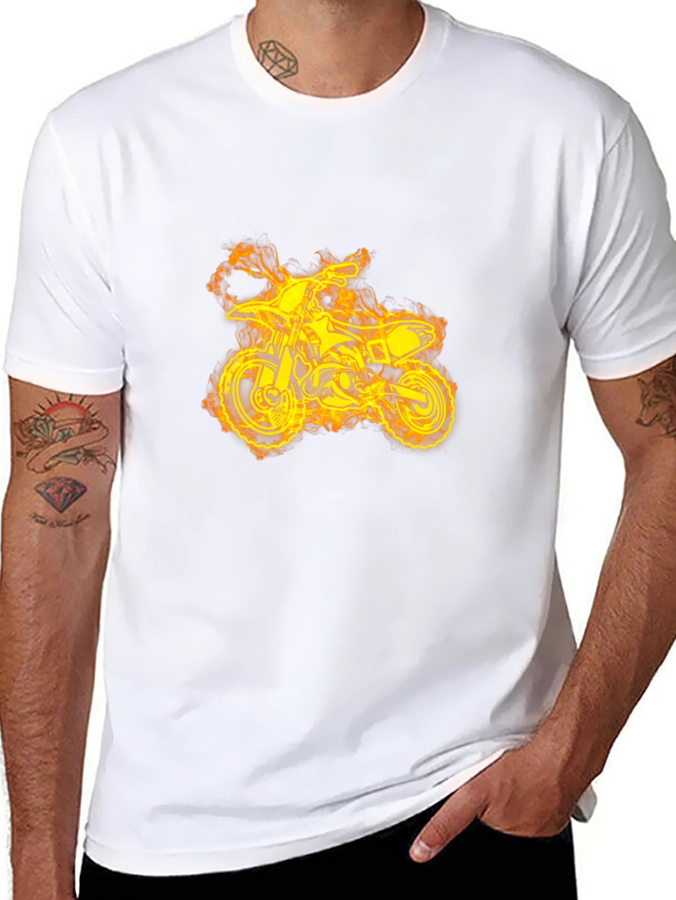 Fiery Dirt Bike Graphic Tee - Black Cotton T-Shirt