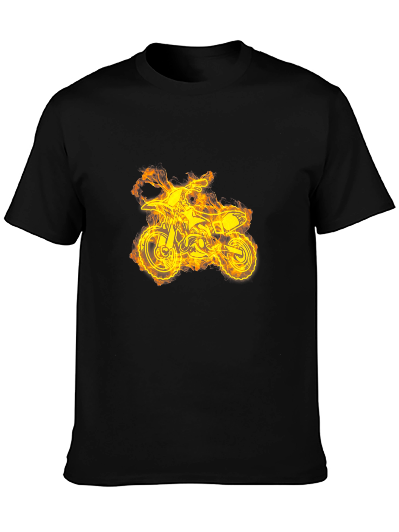 Fiery Dirt Bike Graphic Tee - Black Cotton T-Shirt