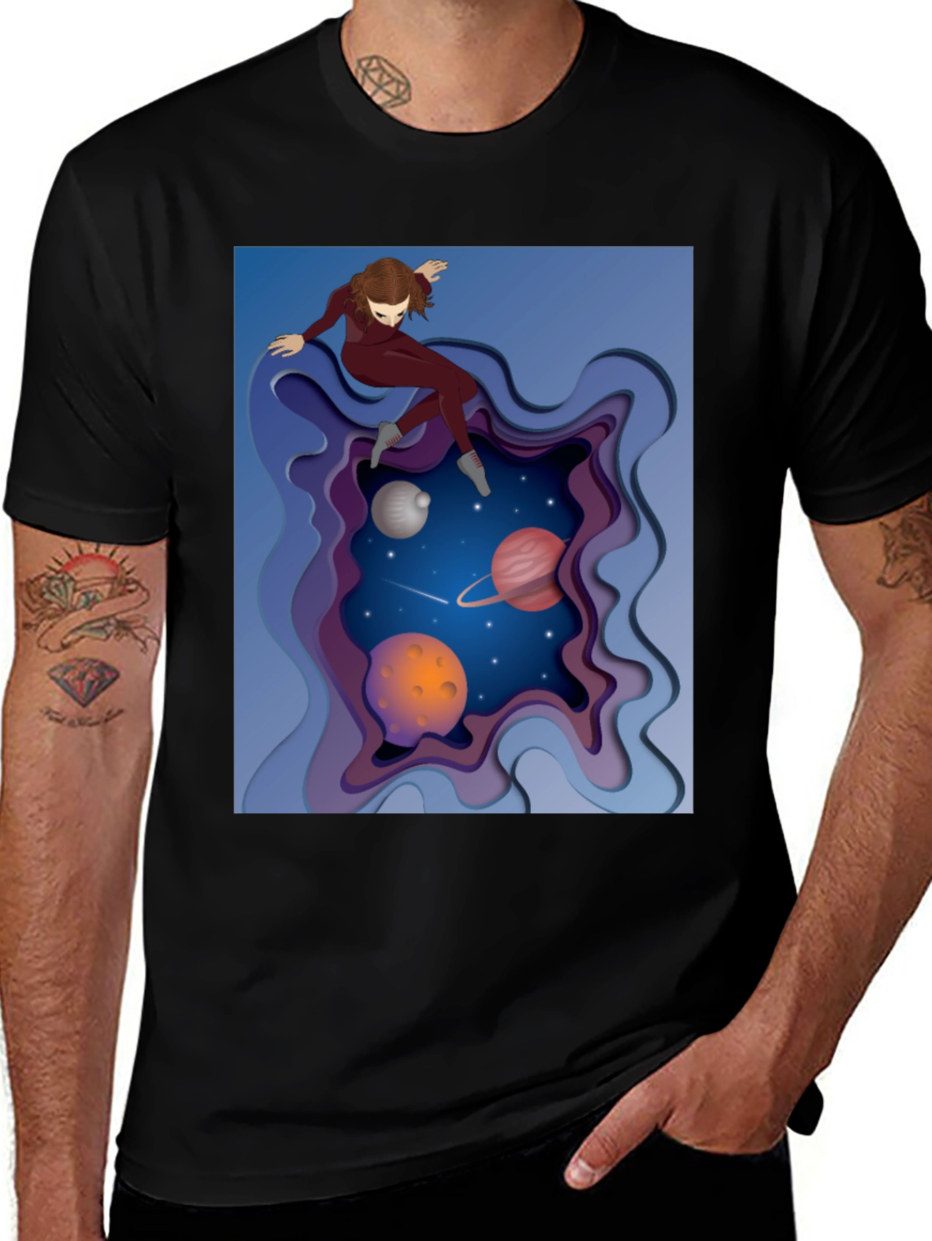 Space Explorer Graphic Tee - Unisex Black T-Shirt