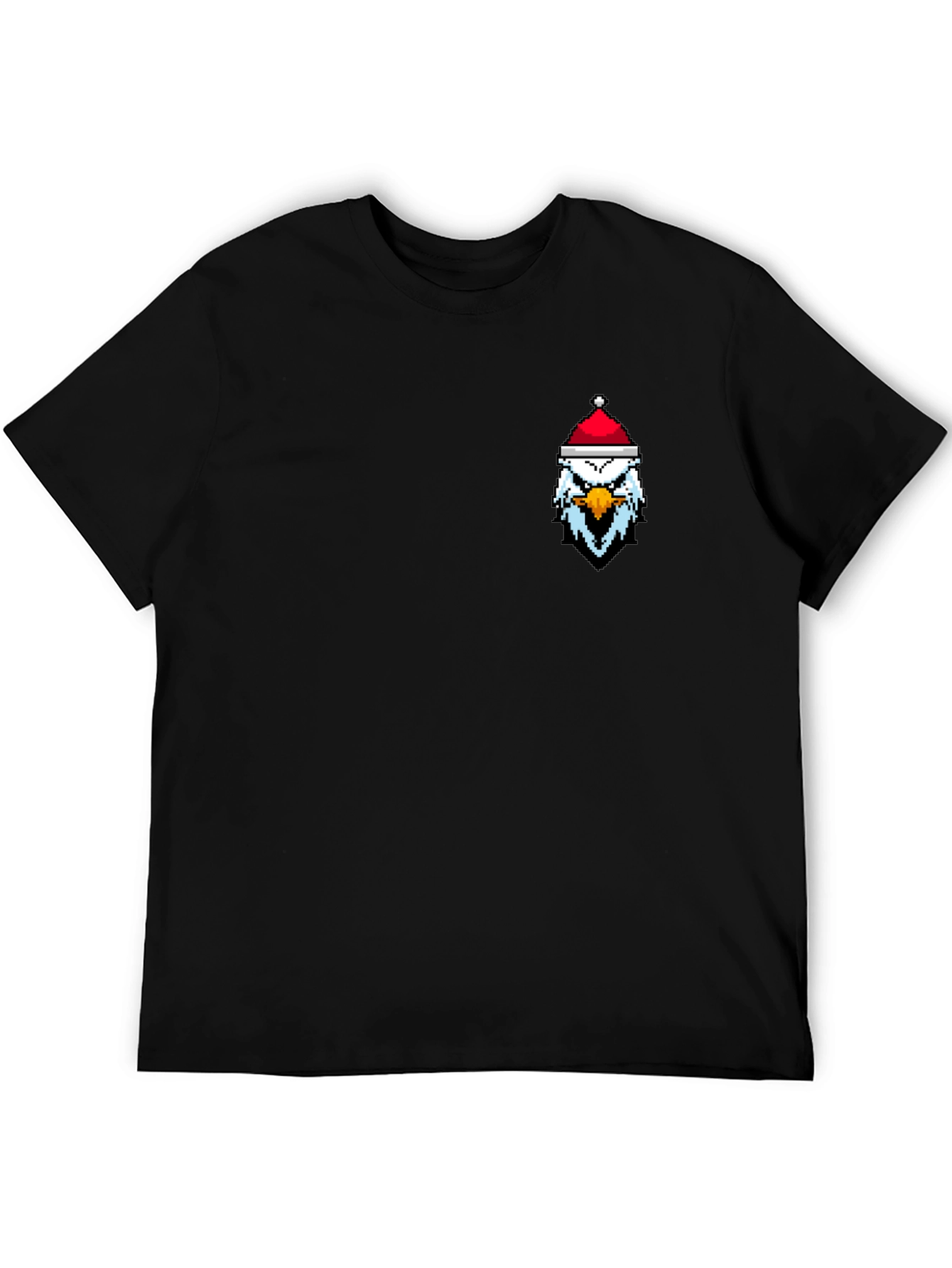 Pixel Eagle Santa Hat Black T-Shirt